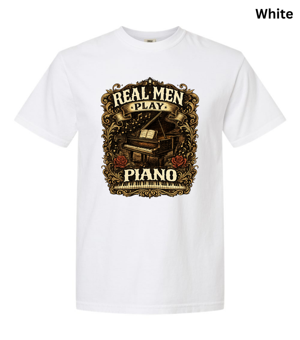 Real Men Play Piano T-Shirt | Funny Pianist Shirt | Vintage Piano Tee | Grand Piano Graphic Shirt | Classical Music Lover Gift | Musician Apparel