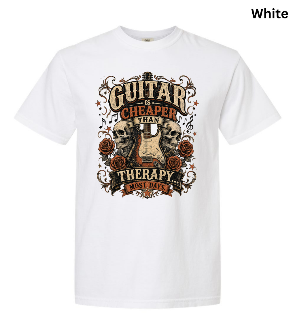 Guitar Is Cheaper Than Therapy Shirt | Funny Guitar Player T-Shirt | Vintage Guitar Tee | Rock Music Shirt | Guitarist Gift | Musician Graphic Tee