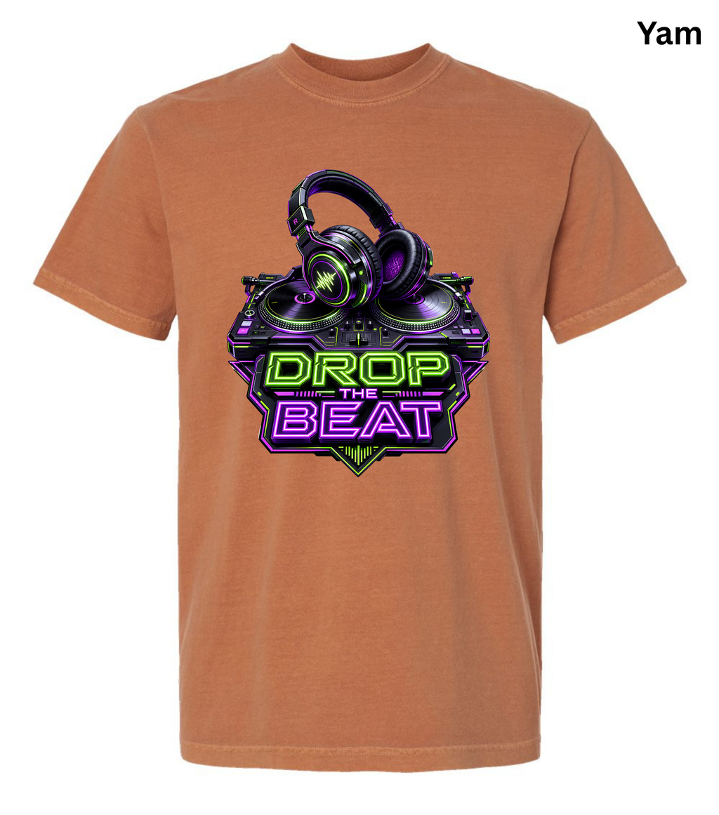 Drop the Beat DJ T-Shirt | Neon DJ Headphones & Turntable Graphic Tee for DJs, EDM & Electronic Music Lovers
