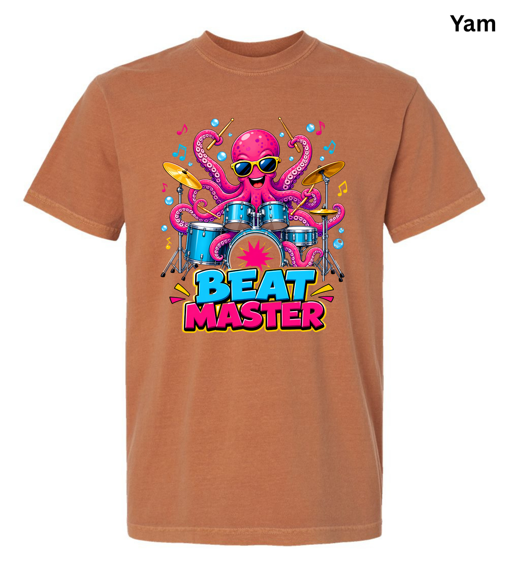 Beat Master Drummer Octopus T-Shirt | Funny Drum Player Tee | Drummer Graphic Shirt | Music Lover Gift | Cute Octopus Drum Set Tee | Unisex Music Apparel