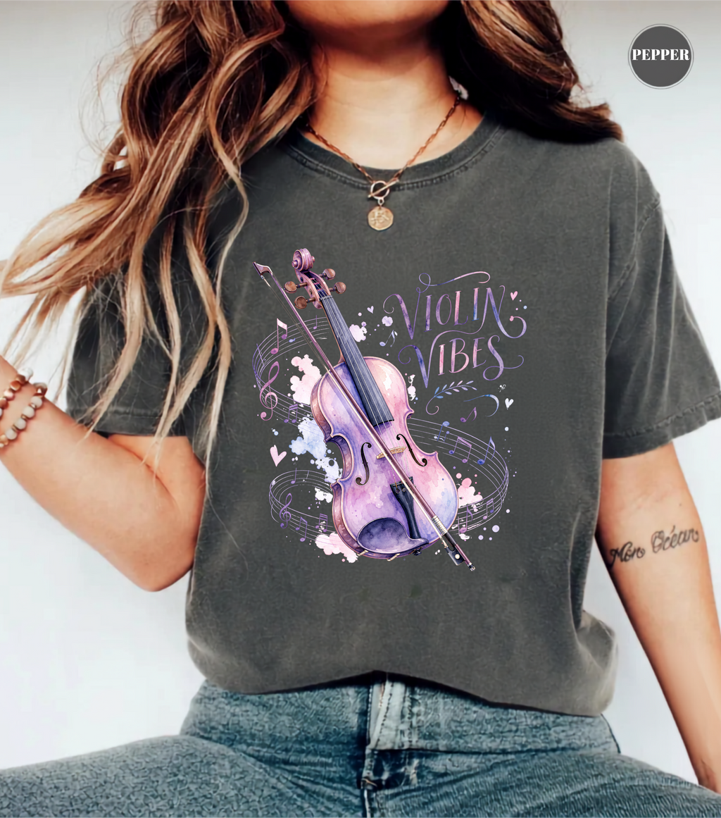 Violin Vibes T-Shirt | Watercolor Violin Graphic Tee for Violinists, Orchestra Musicians & Music Lovers