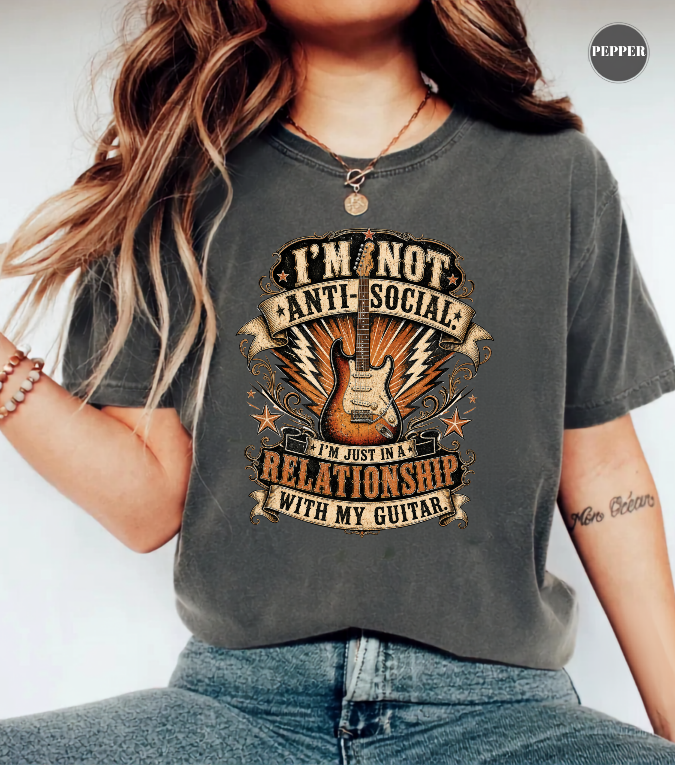I'm Not Anti Social I'm Just in a Relationship with My Guitar Shirt | Funny Guitar Player T-Shirt | Vintage Musician Tee | Rock Guitar Gift