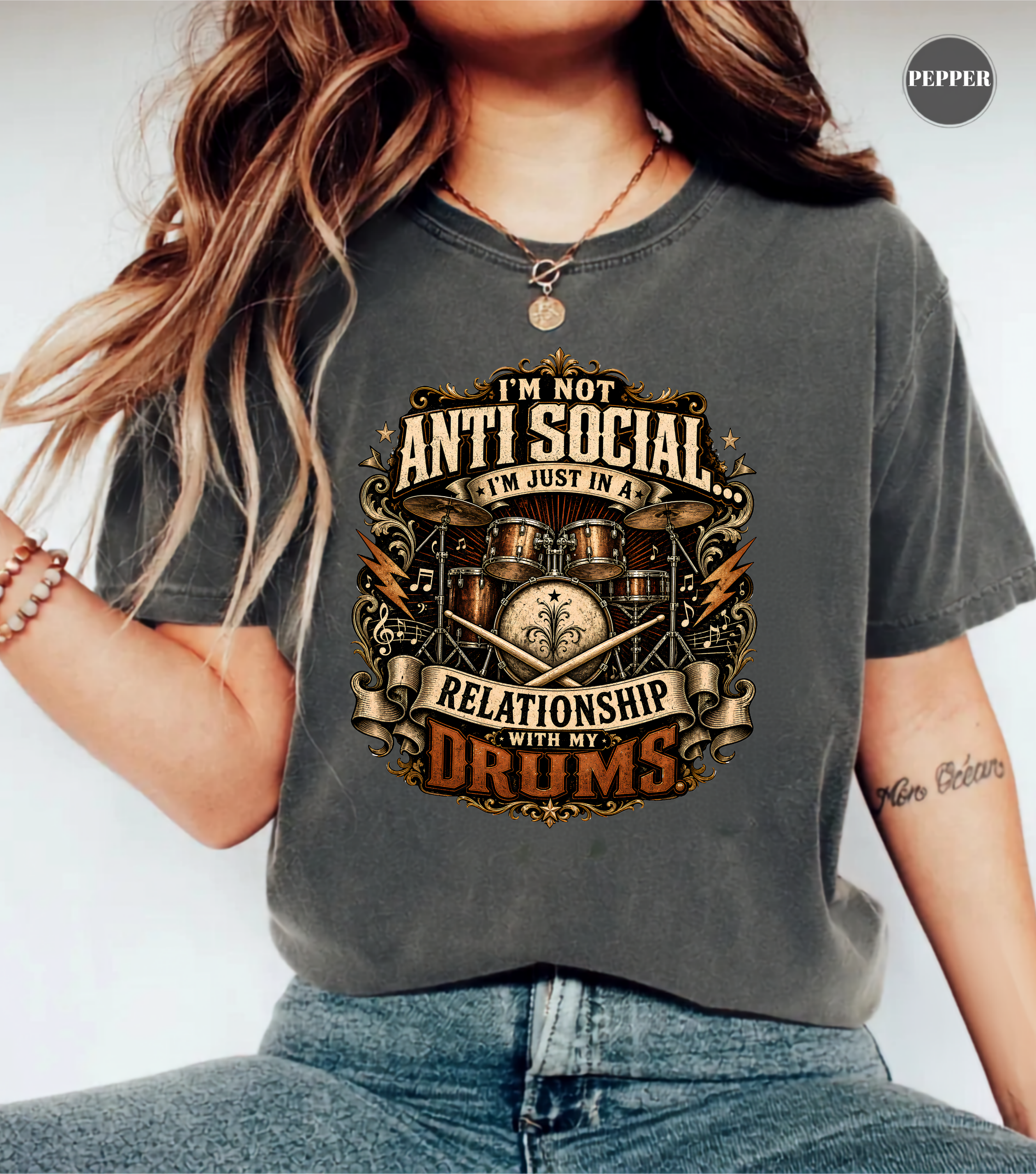I'm Not Anti Social I'm Just in a Relationship With My Drums T-Shirt | Funny Drummer Shirt | Vintage Drum Set Tee | Drummer Gift | Musician Apparel