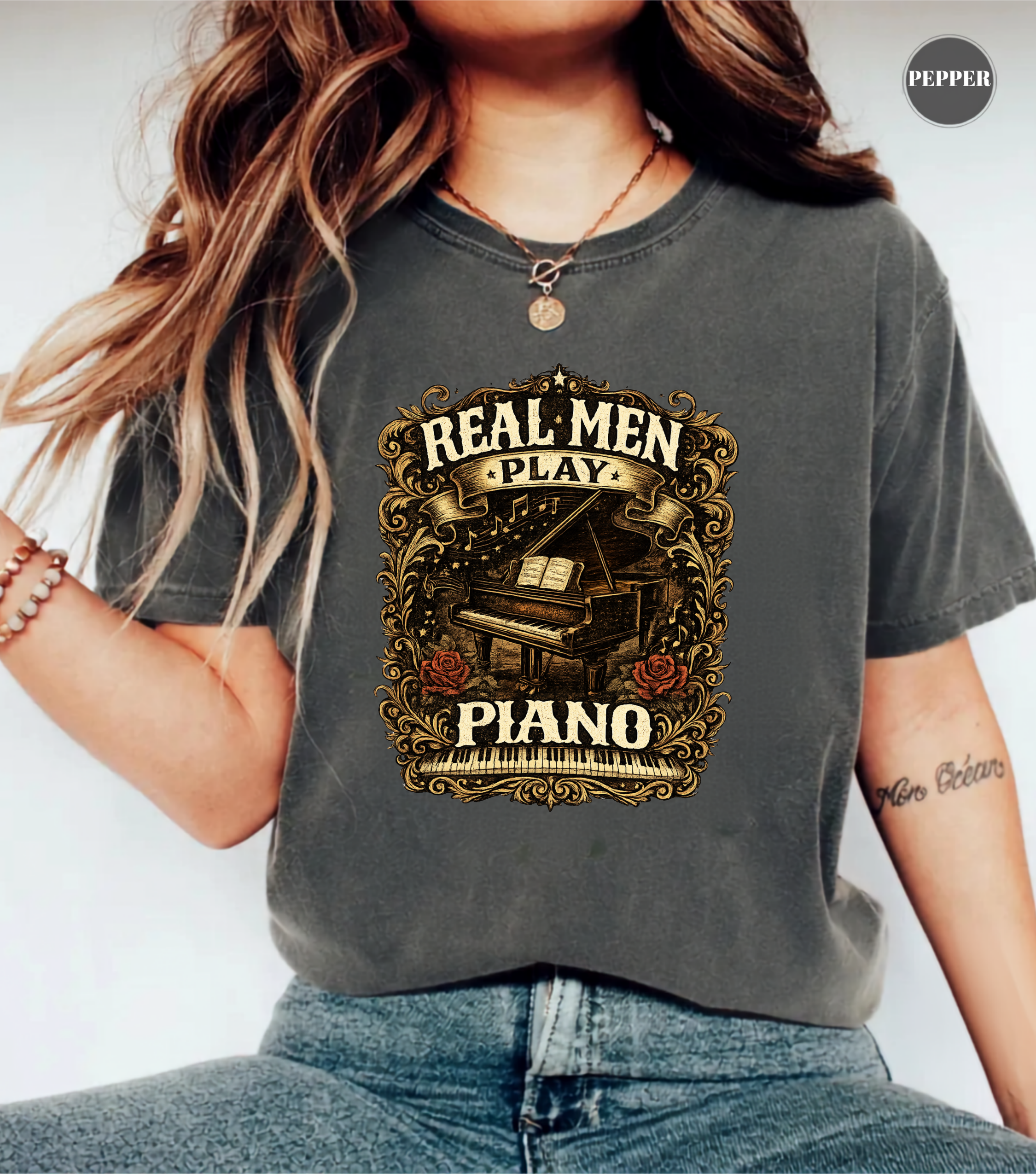 Real Men Play Piano T-Shirt | Funny Pianist Shirt | Vintage Piano Tee | Grand Piano Graphic Shirt | Classical Music Lover Gift | Musician Apparel