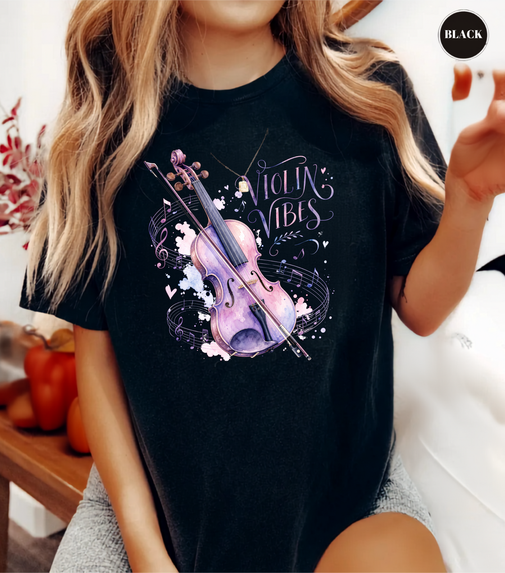 Violin Vibes T-Shirt | Watercolor Violin Graphic Tee for Violinists, Orchestra Musicians & Music Lovers