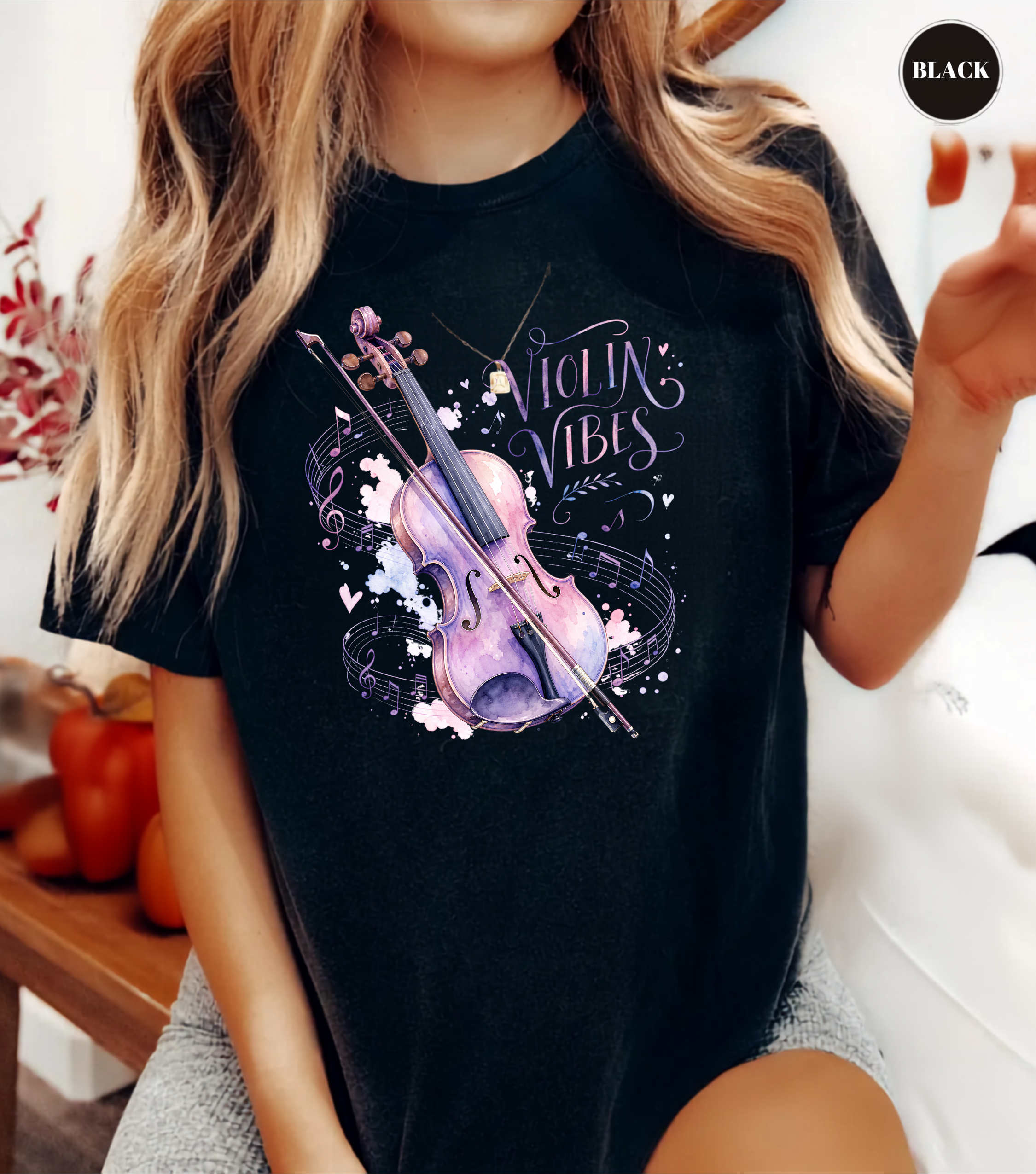 Violin Vibes T-Shirt | Watercolor Violin Graphic Tee for Violinists, Orchestra Musicians & Music Lovers