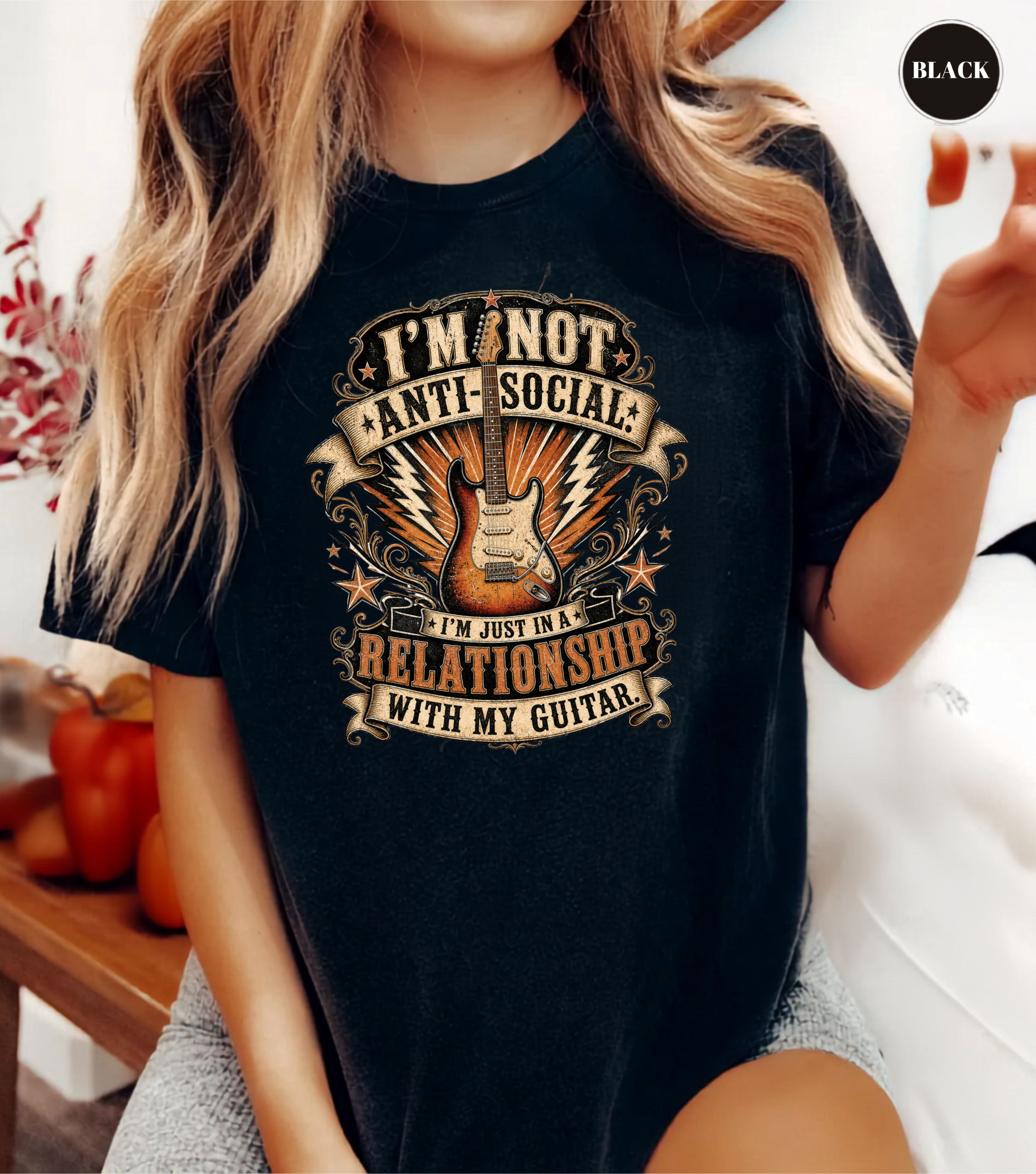 I'm Not Anti Social I'm Just in a Relationship with My Guitar Shirt | Funny Guitar Player T-Shirt | Vintage Musician Tee | Rock Guitar Gift