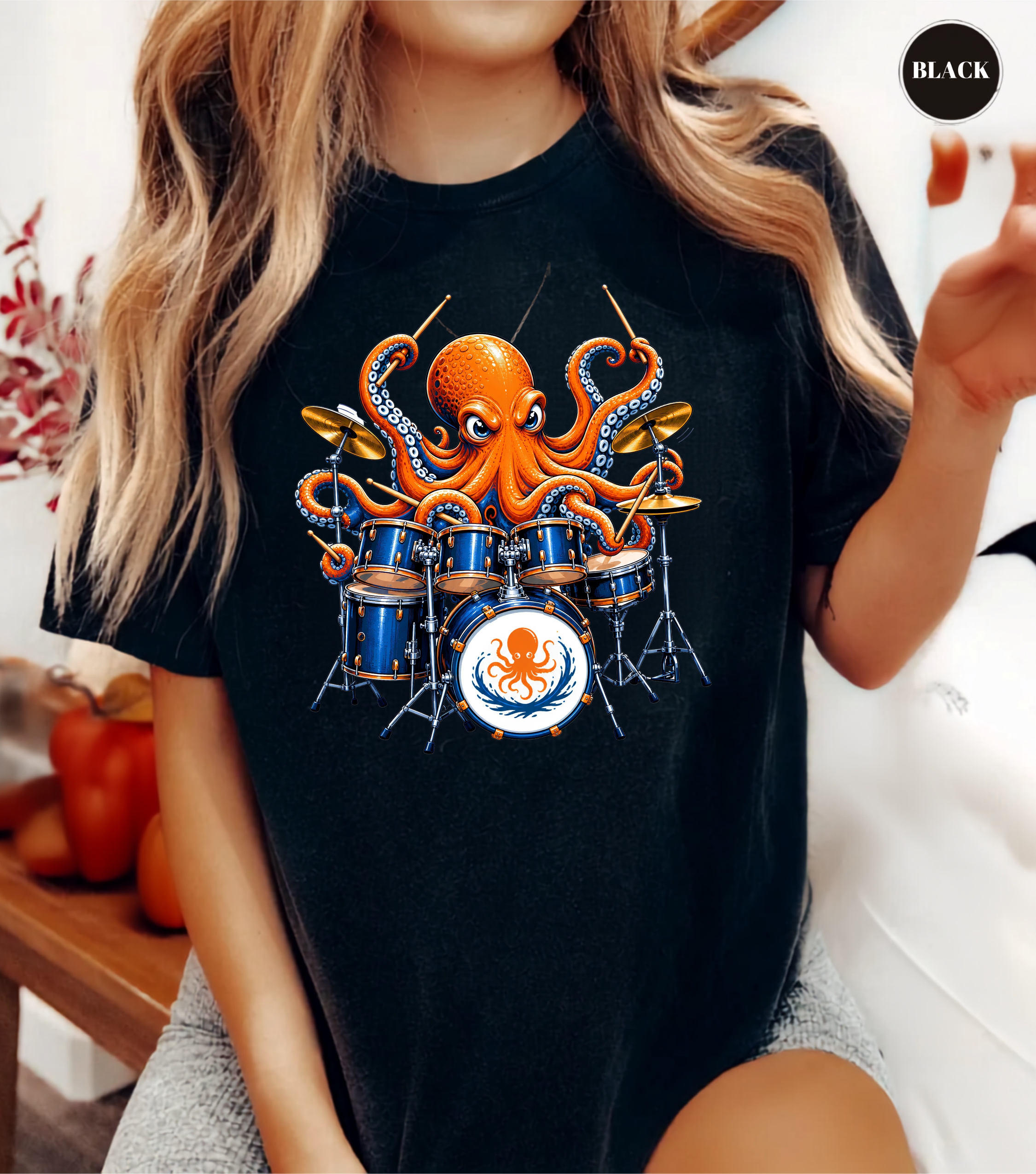 Funny Octopus Drummer T-Shirt | Drumming Octopus Graphic Tee | Cute Drum Player Shirt | Music Lover Gift | Drummer Apparel | Marine Animal Shirt