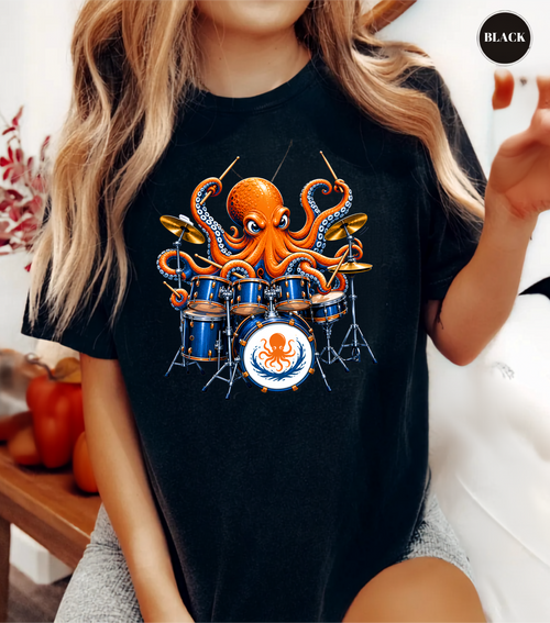 Funny Octopus Drummer T-Shirt | Drumming Octopus Graphic Tee | Cute Drum Player Shirt | Music Lover Gift | Drummer Apparel | Marine Animal Shirt