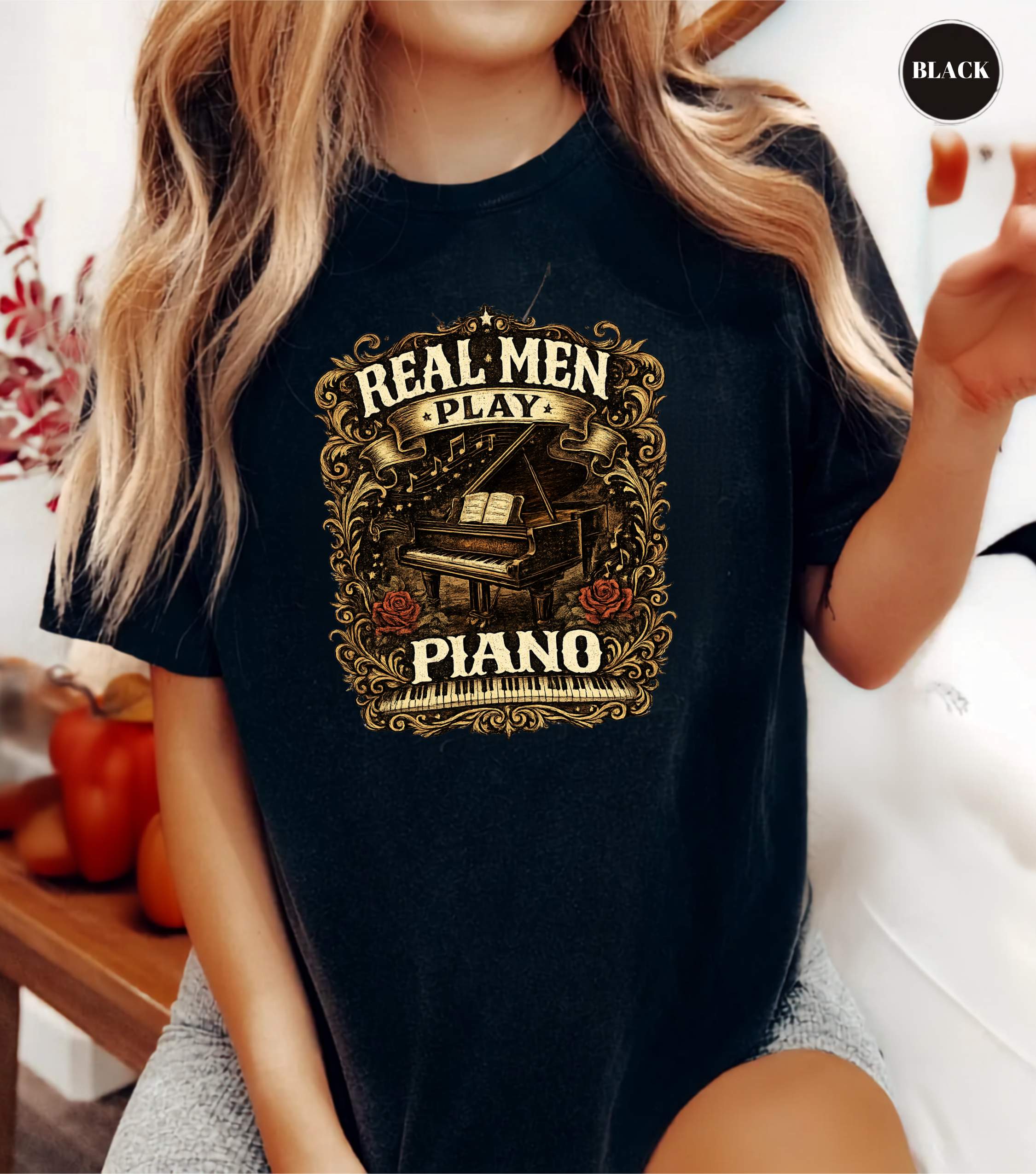 Real Men Play Piano T-Shirt | Funny Pianist Shirt | Vintage Piano Tee | Grand Piano Graphic Shirt | Classical Music Lover Gift | Musician Apparel
