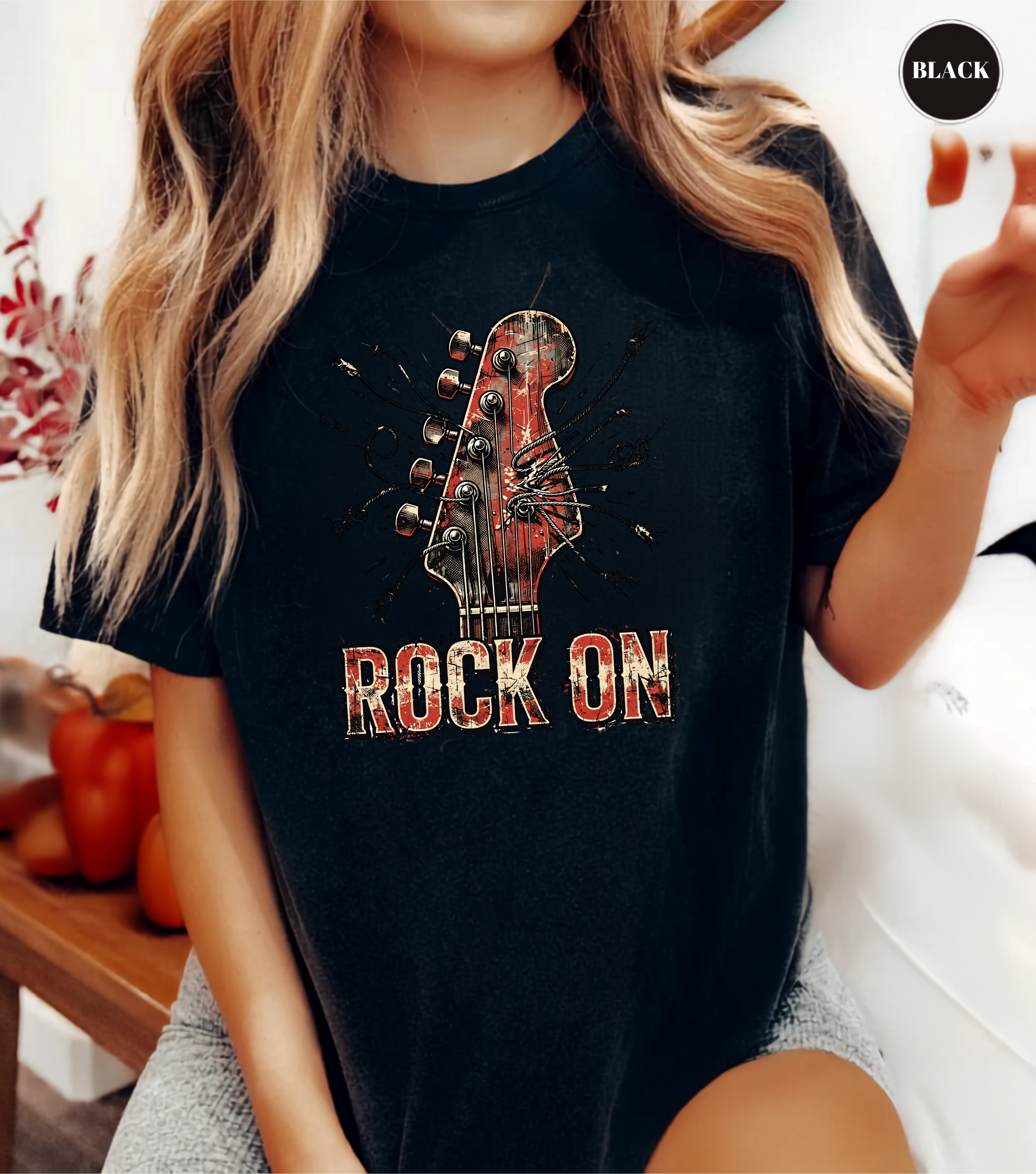 Rock On Guitar T-Shirt | Vintage Rock Music Tee | Guitar Player Shirt | Music Lover Graphic Tee | Rock Band Shirt | Musician Gift for Men & Women