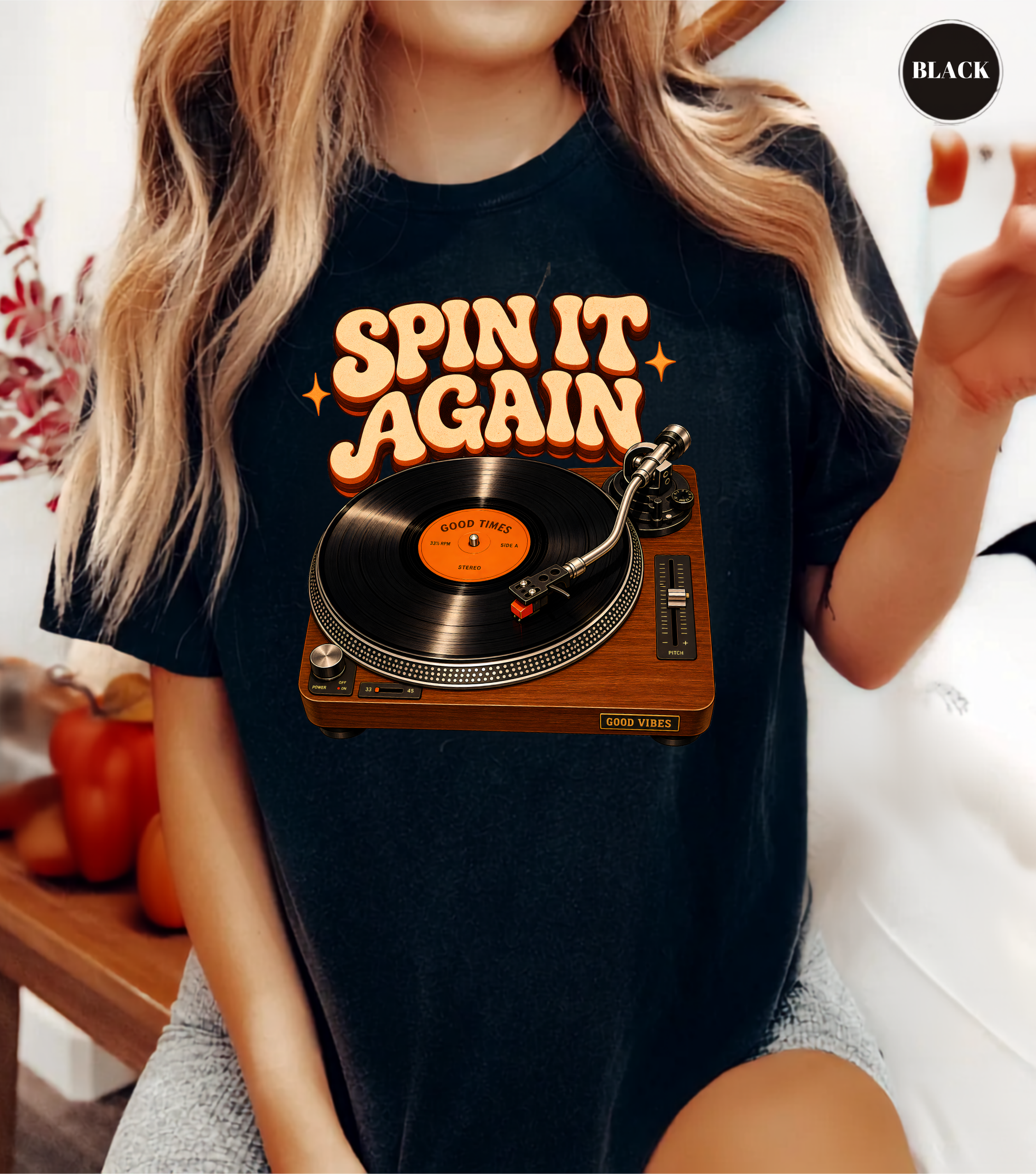 Spin It Again Vintage Record Player T-Shirt | Vinyl Record Lover Tee | Retro Turntable Shirt | Music Lover Graphic Tee | DJ Gift | Vinyl Collector Apparel