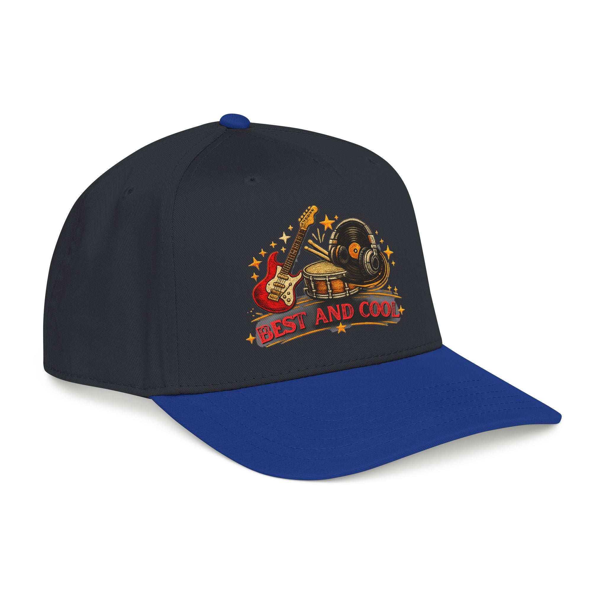 Black and blue cap with a red cardinal patch and text on a white background