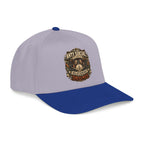 A structured baseball cap with a light lavender-gray crown and a royal blue visor, featuring a detailed graphic on the front that reads 'ANTI SOCIAL RELATIONSHIP CLUB' in a vintage emblem style. The cap is shown at a three-quarter angle on a clean white background.