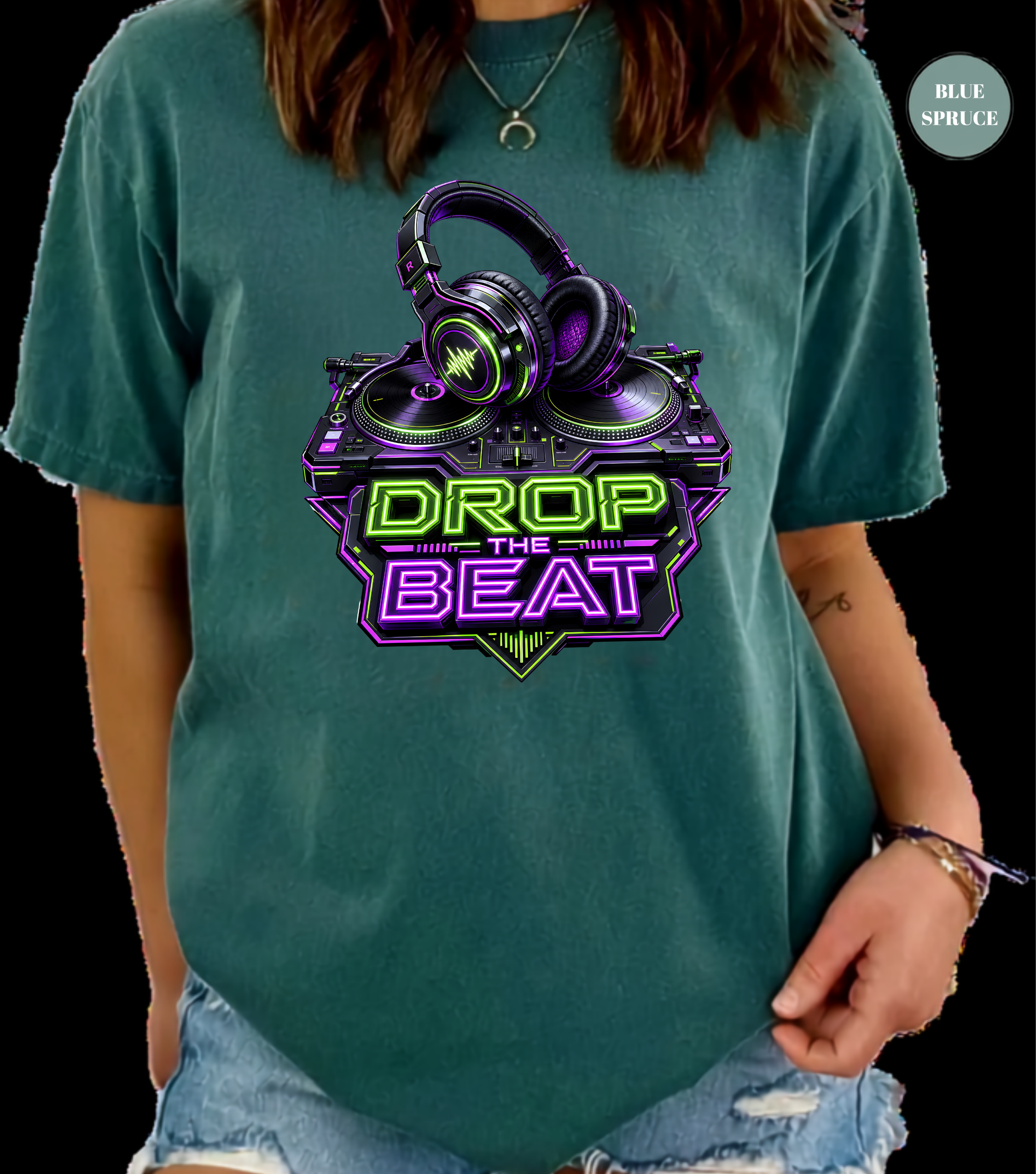 Drop the Beat DJ T-Shirt | Neon DJ Headphones & Turntable Graphic Tee for DJs, EDM & Electronic Music Lovers