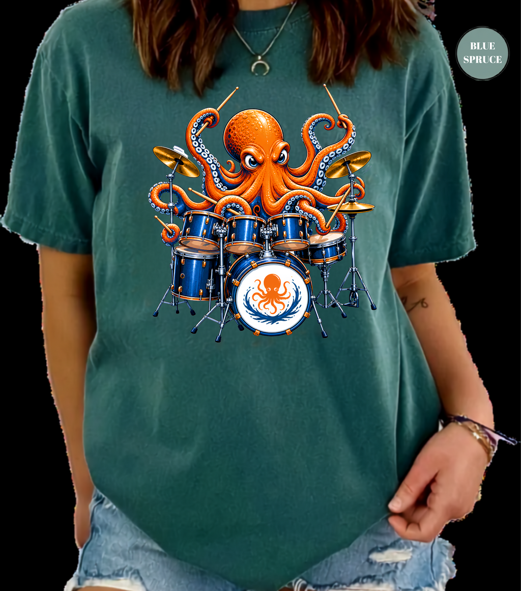 Funny Octopus Drummer T-Shirt | Drumming Octopus Graphic Tee | Cute Drum Player Shirt | Music Lover Gift | Drummer Apparel | Marine Animal Shirt