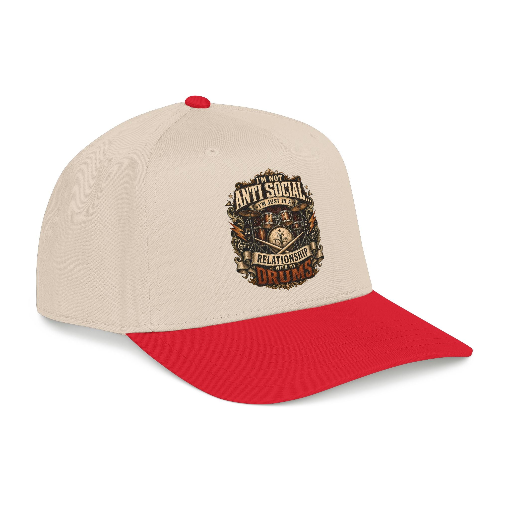Beige and red cap with 'Something 'bout My JESUS' text on a white background