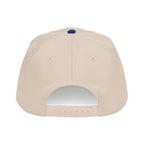 The back view of a beige snapback cap with a dark green button on top, shown against a plain white background.
