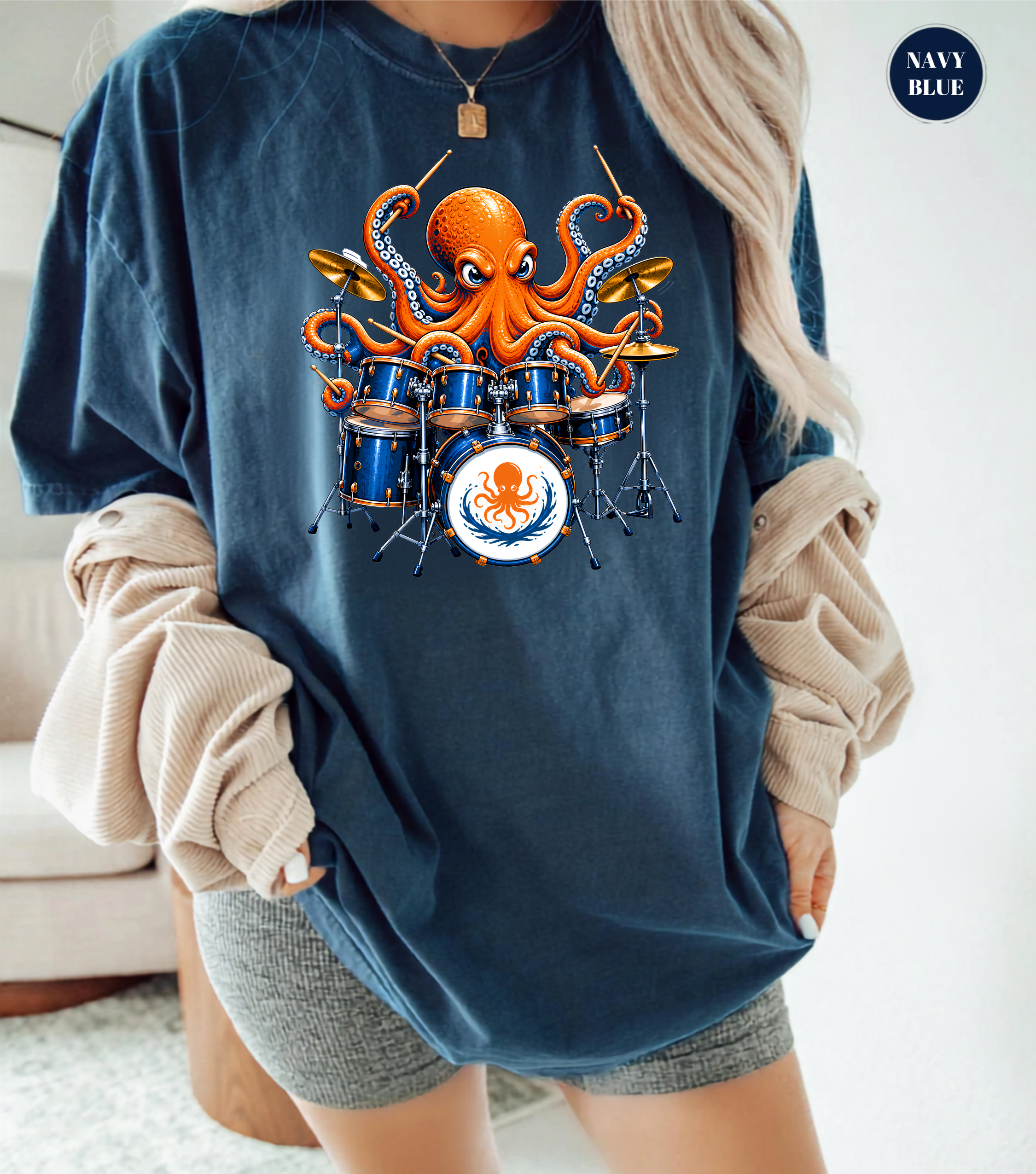Funny Octopus Drummer T-Shirt | Drumming Octopus Graphic Tee | Cute Drum Player Shirt | Music Lover Gift | Drummer Apparel | Marine Animal Shirt