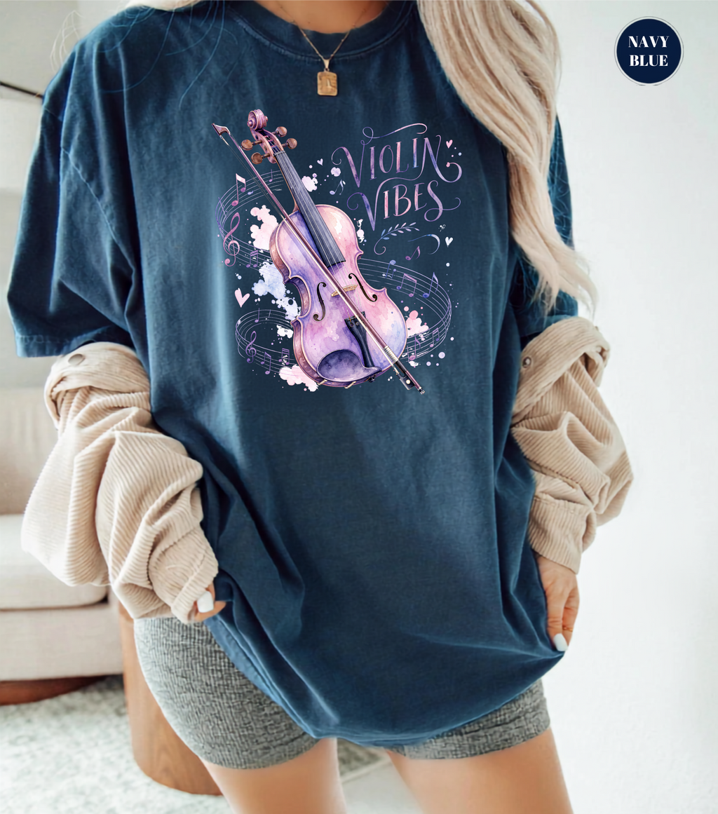 Violin Vibes T-Shirt | Watercolor Violin Graphic Tee for Violinists, Orchestra Musicians & Music Lovers