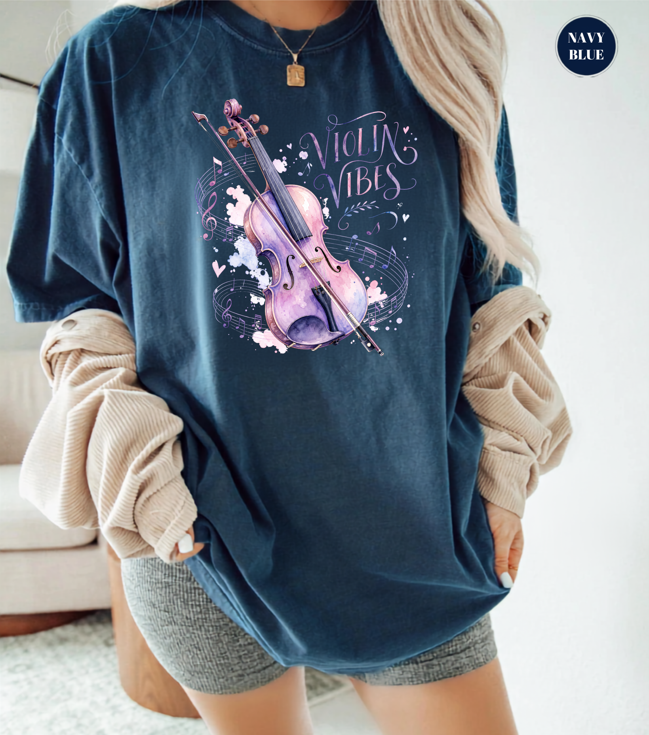 Violin Vibes T-Shirt | Watercolor Violin Graphic Tee for Violinists, Orchestra Musicians & Music Lovers