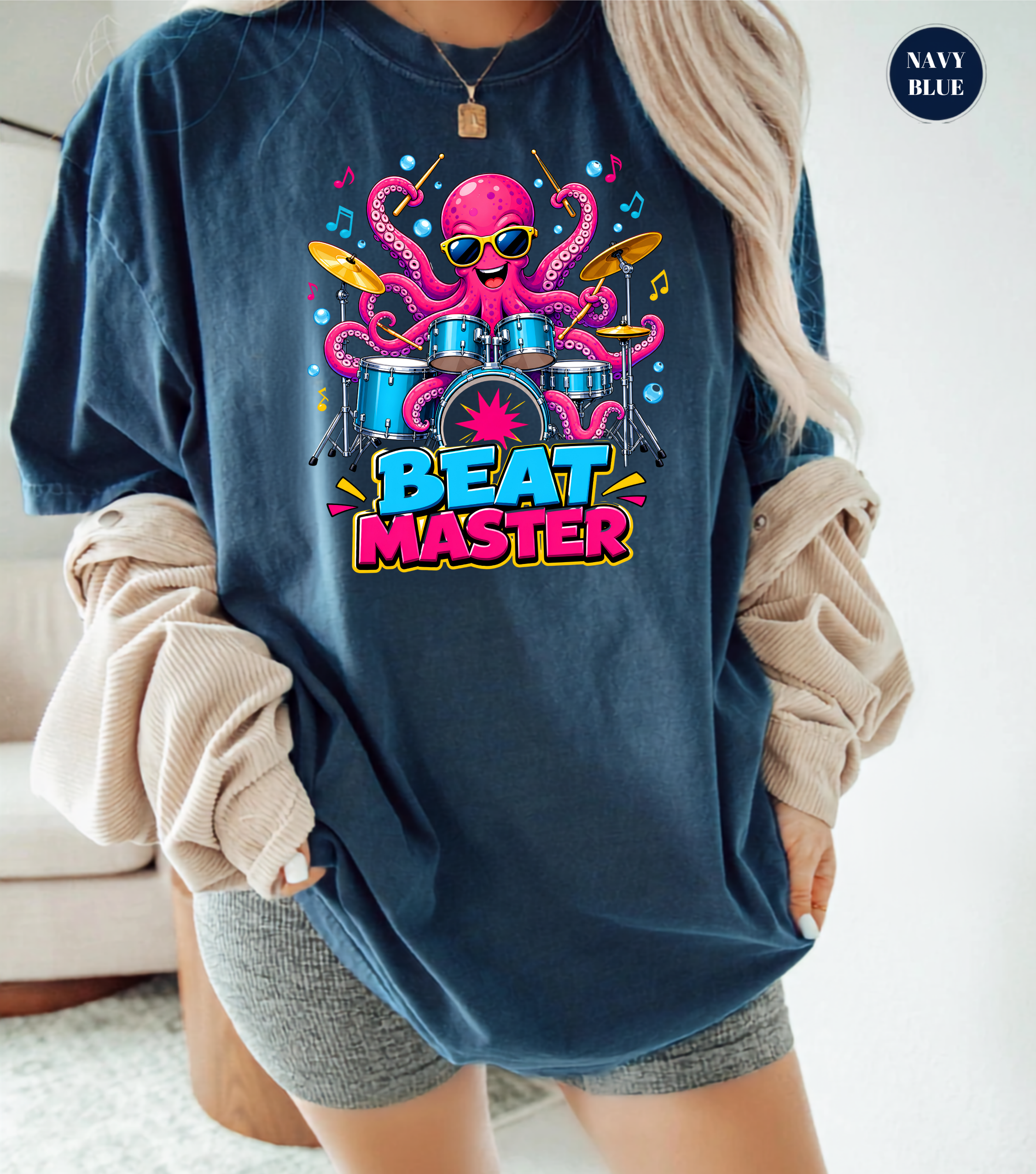 Beat Master Drummer Octopus T-Shirt | Funny Drum Player Tee | Drummer Graphic Shirt | Music Lover Gift | Cute Octopus Drum Set Tee | Unisex Music Apparel