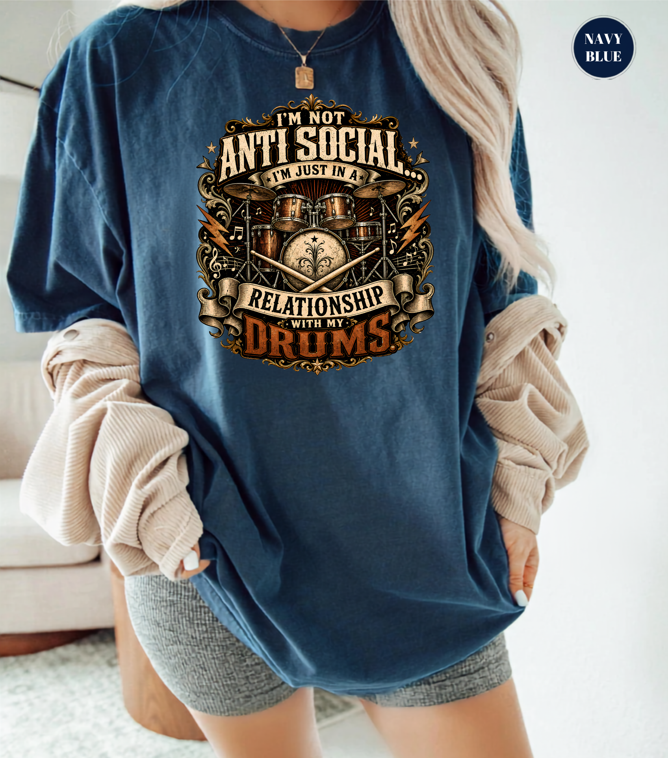 I'm Not Anti Social I'm Just in a Relationship With My Drums T-Shirt | Funny Drummer Shirt | Vintage Drum Set Tee | Drummer Gift | Musician Apparel