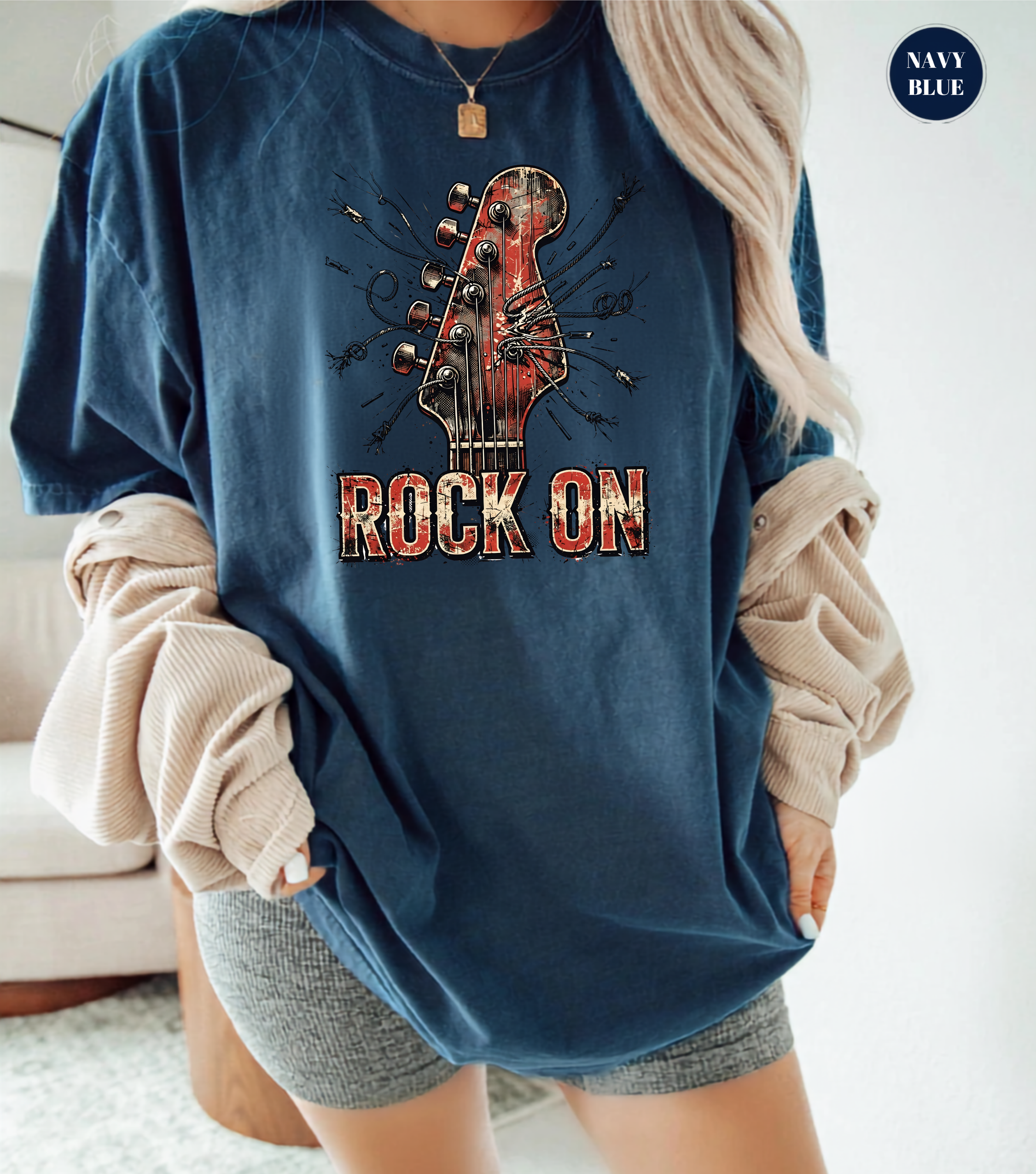 Rock On Guitar T-Shirt | Vintage Rock Music Tee | Guitar Player Shirt | Music Lover Graphic Tee | Rock Band Shirt | Musician Gift for Men & Women