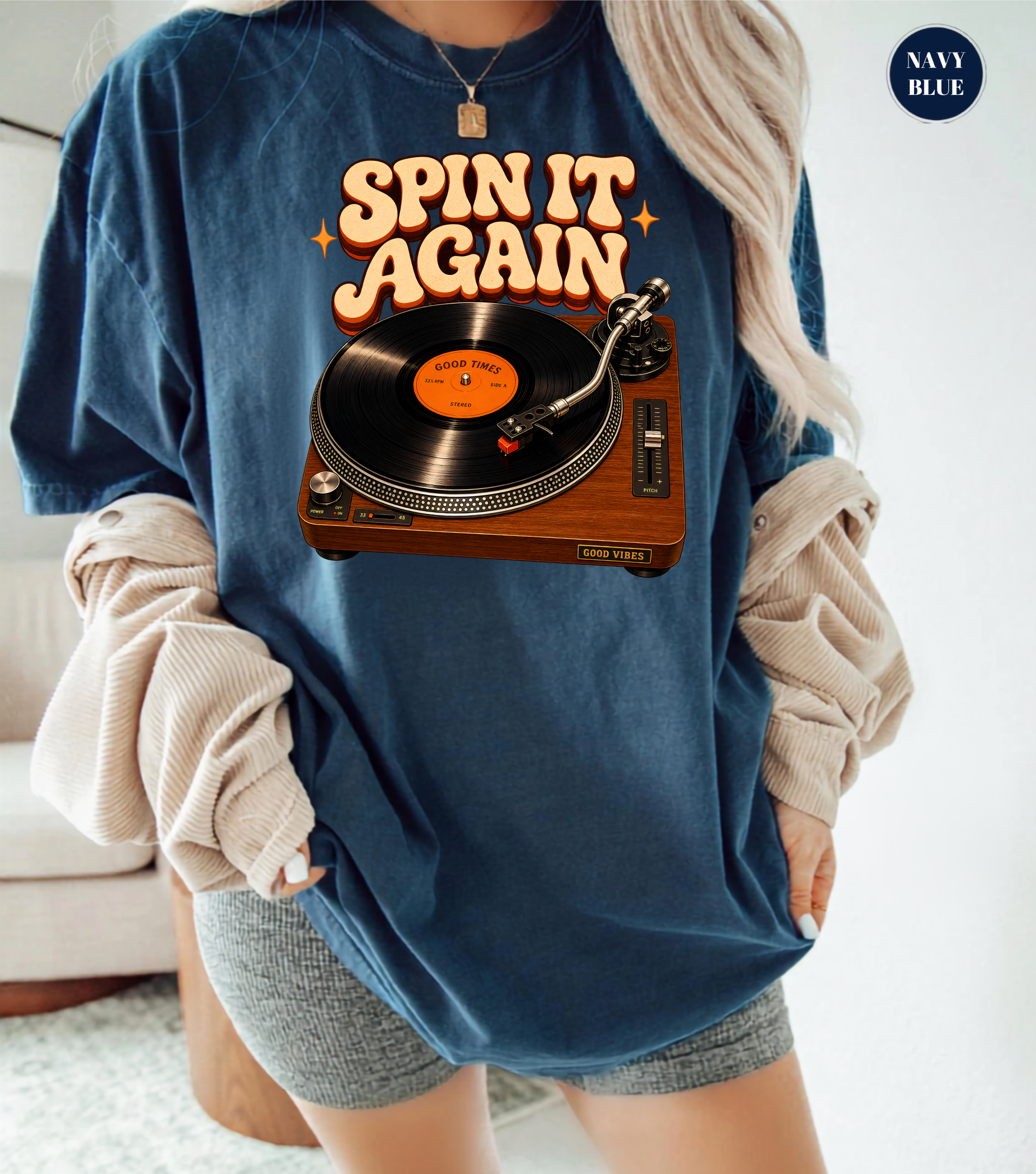 Spin It Again Vintage Record Player T-Shirt | Vinyl Record Lover Tee | Retro Turntable Shirt | Music Lover Graphic Tee | DJ Gift | Vinyl Collector Apparel