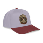 A structured baseball cap with a light lavender-pink crown and a dark maroon curved brim, featuring a detailed graphic on the front that reads 'ANTI SOCIAL DRINKS' in a vintage emblem style.