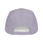 The back view of a light lavender-purple baseball cap with a blue button on top and an adjustable snapback closure, shown on a solid white background.