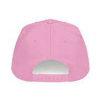 The back view of a pink snapback cap on a solid white background.
