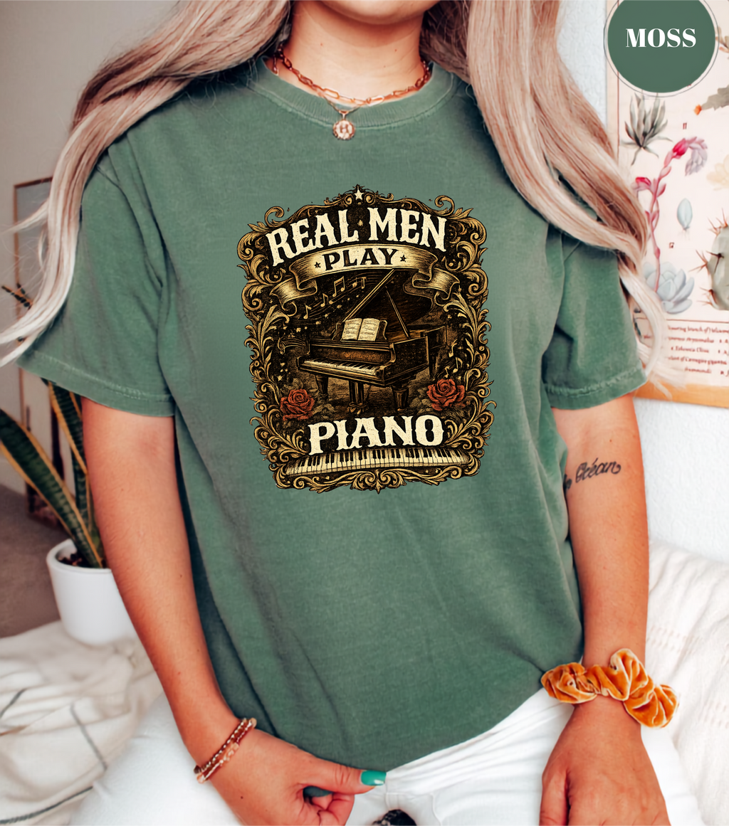 Real Men Play Piano T-Shirt | Funny Pianist Shirt | Vintage Piano Tee | Grand Piano Graphic Shirt | Classical Music Lover Gift | Musician Apparel