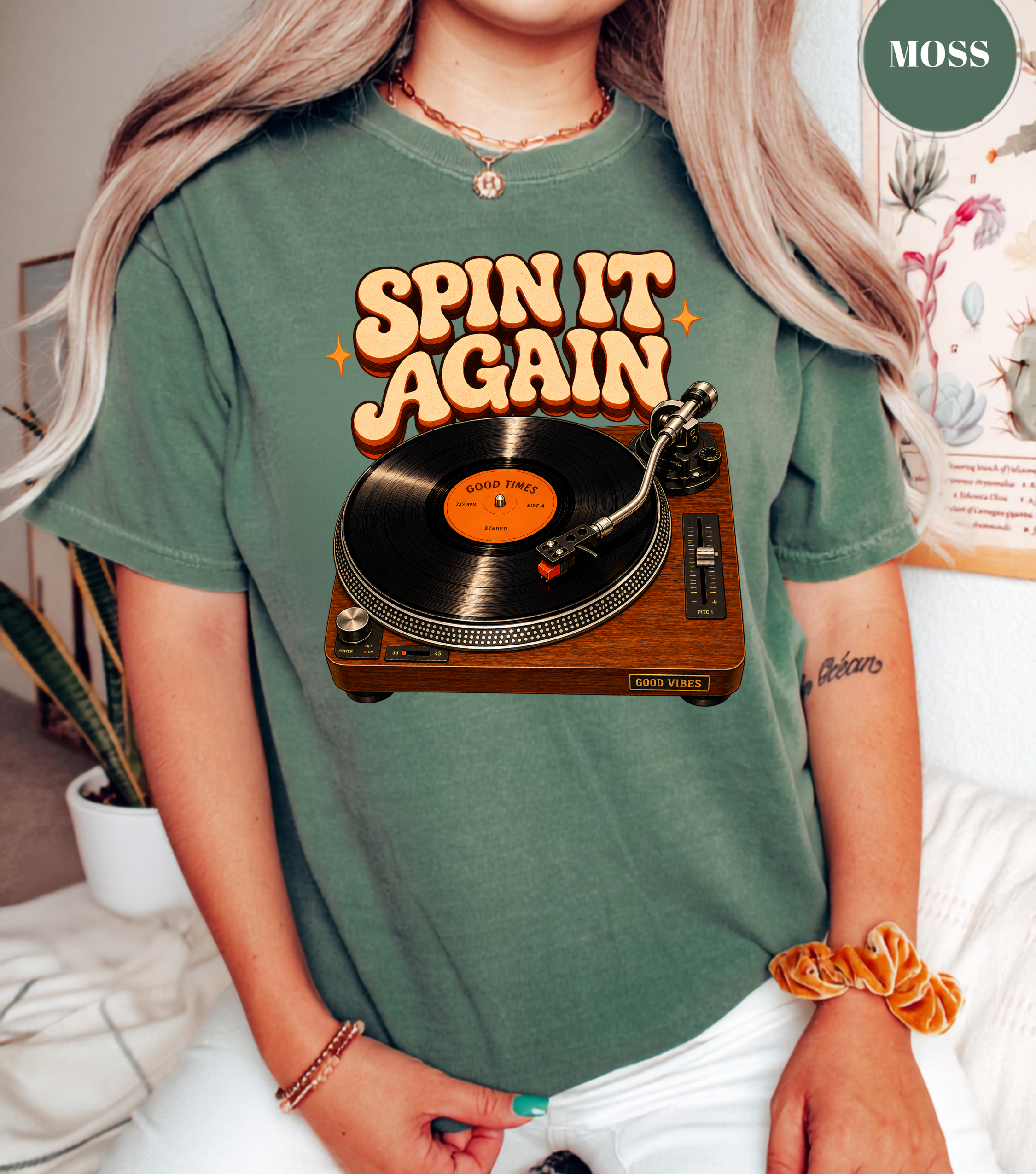 Spin It Again Vintage Record Player T-Shirt | Vinyl Record Lover Tee | Retro Turntable Shirt | Music Lover Graphic Tee | DJ Gift | Vinyl Collector Apparel