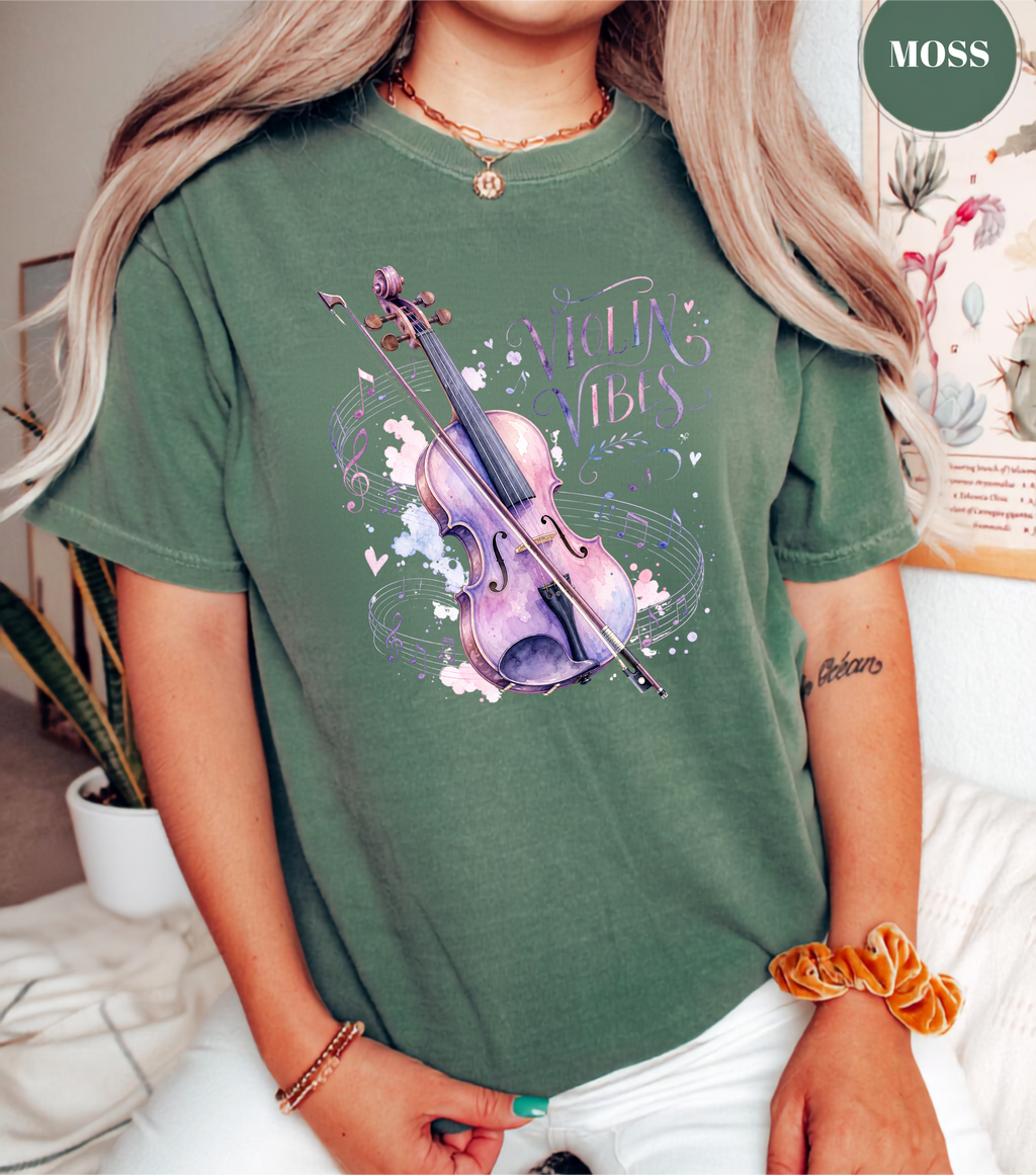 Violin Vibes T-Shirt | Watercolor Violin Graphic Tee for Violinists, Orchestra Musicians & Music Lovers