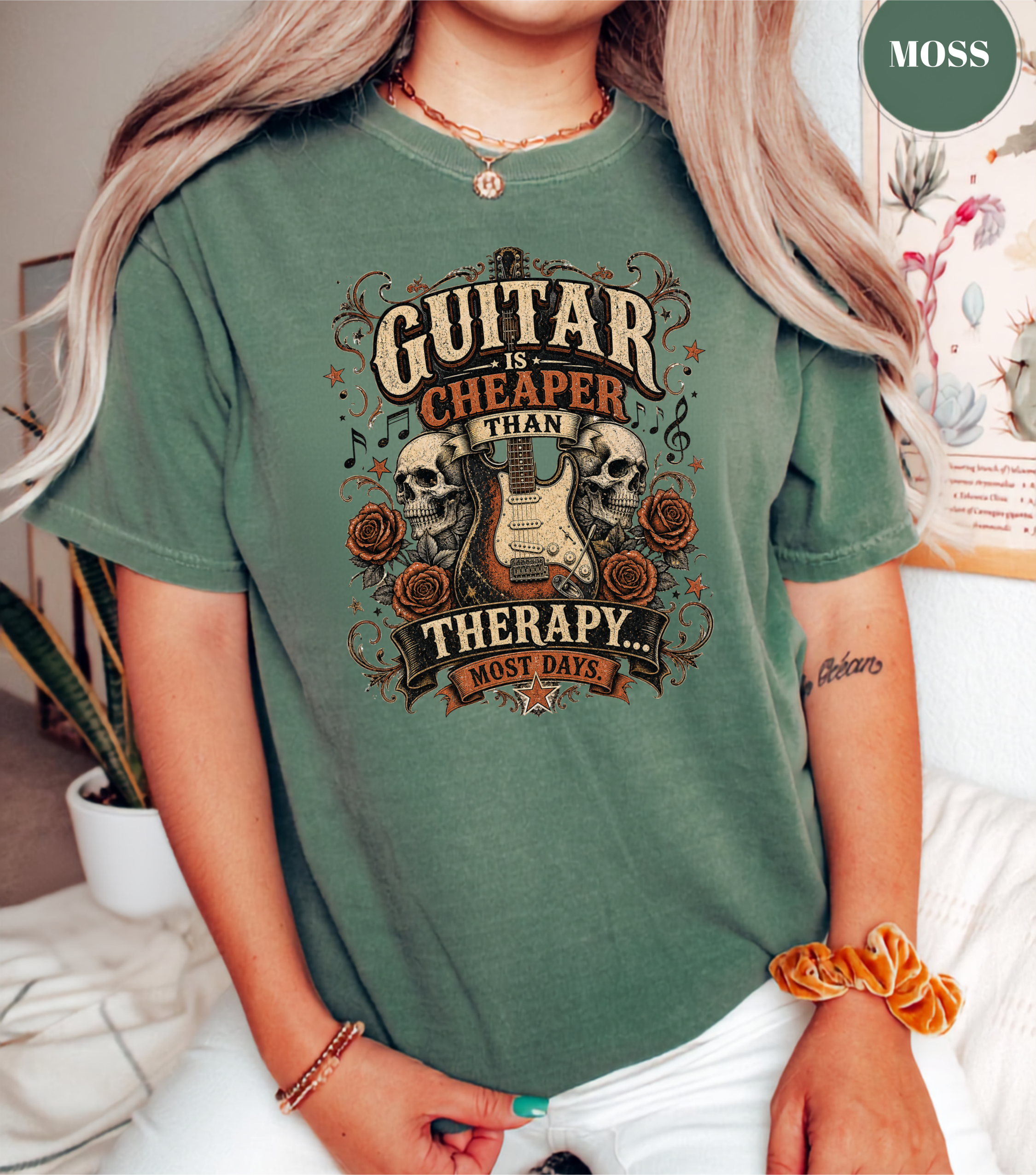 Guitar Is Cheaper Than Therapy Shirt | Funny Guitar Player T-Shirt | Vintage Guitar Tee | Rock Music Shirt | Guitarist Gift | Musician Graphic Tee