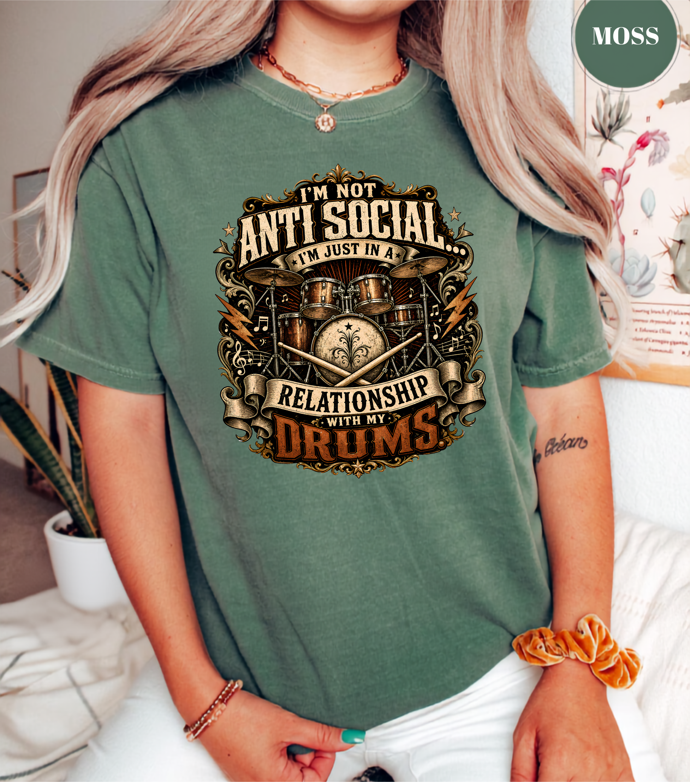 I'm Not Anti Social I'm Just in a Relationship With My Drums T-Shirt | Funny Drummer Shirt | Vintage Drum Set Tee | Drummer Gift | Musician Apparel