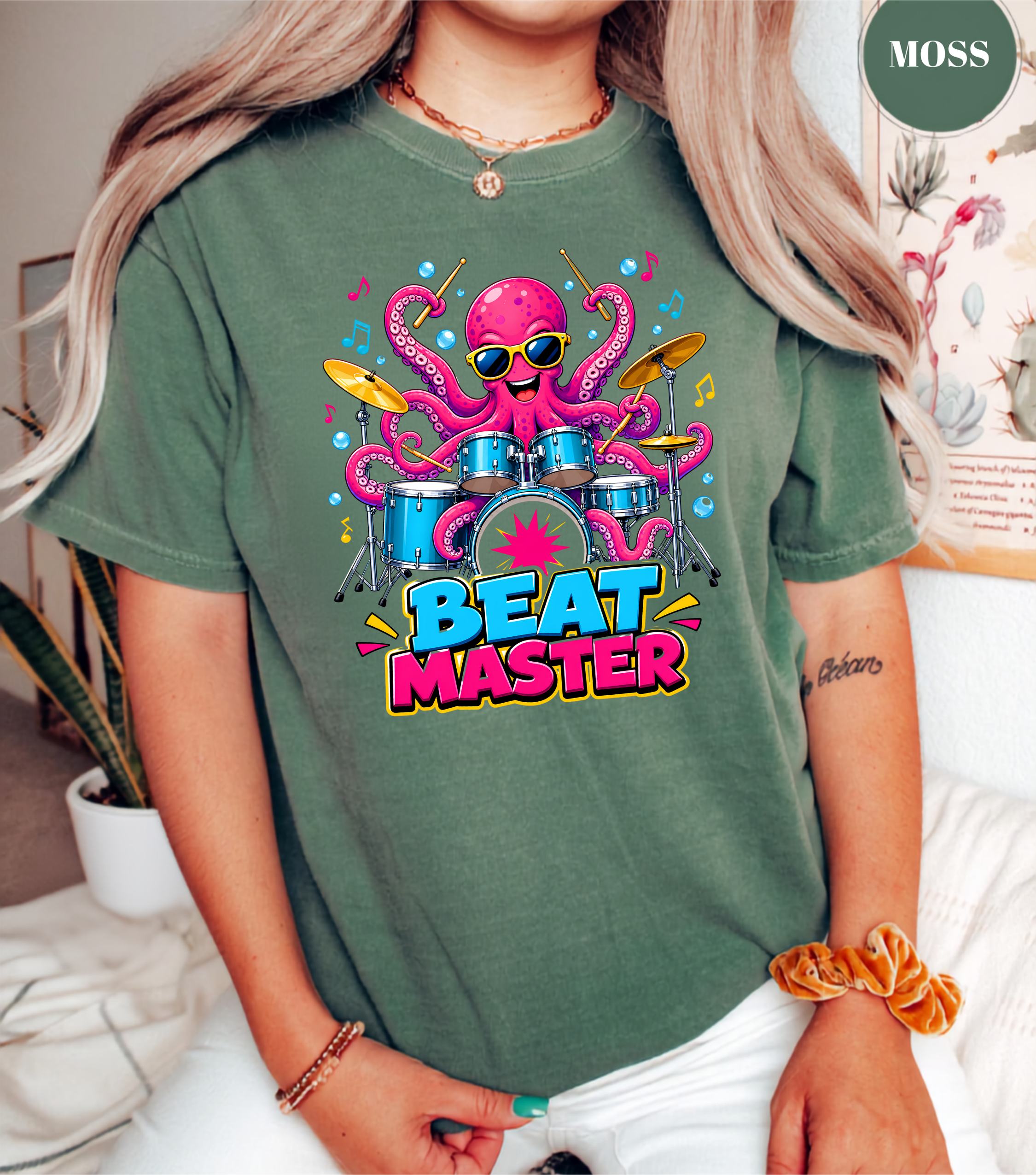 Beat Master Drummer Octopus T-Shirt | Funny Drum Player Tee | Drummer Graphic Shirt | Music Lover Gift | Cute Octopus Drum Set Tee | Unisex Music Apparel