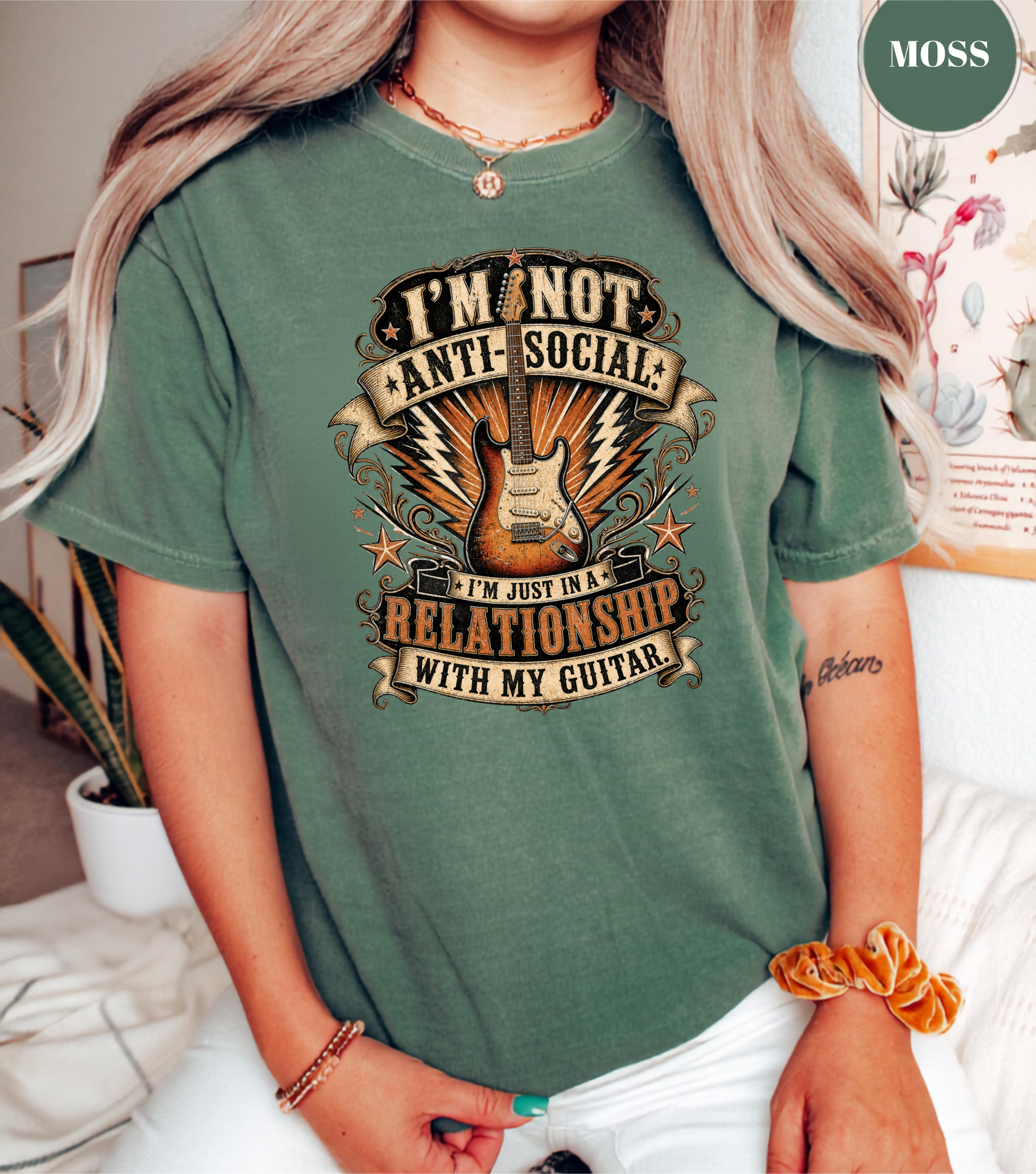 I'm Not Anti Social I'm Just in a Relationship with My Guitar Shirt | Funny Guitar Player T-Shirt | Vintage Musician Tee | Rock Guitar Gift