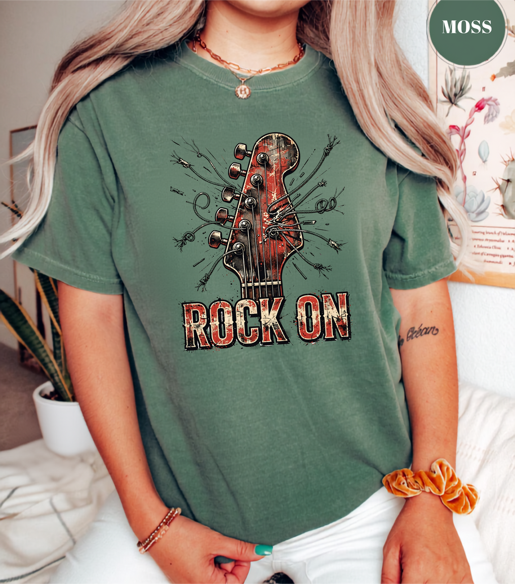 Rock On Guitar T-Shirt | Vintage Rock Music Tee | Guitar Player Shirt | Music Lover Graphic Tee | Rock Band Shirt | Musician Gift for Men & Women