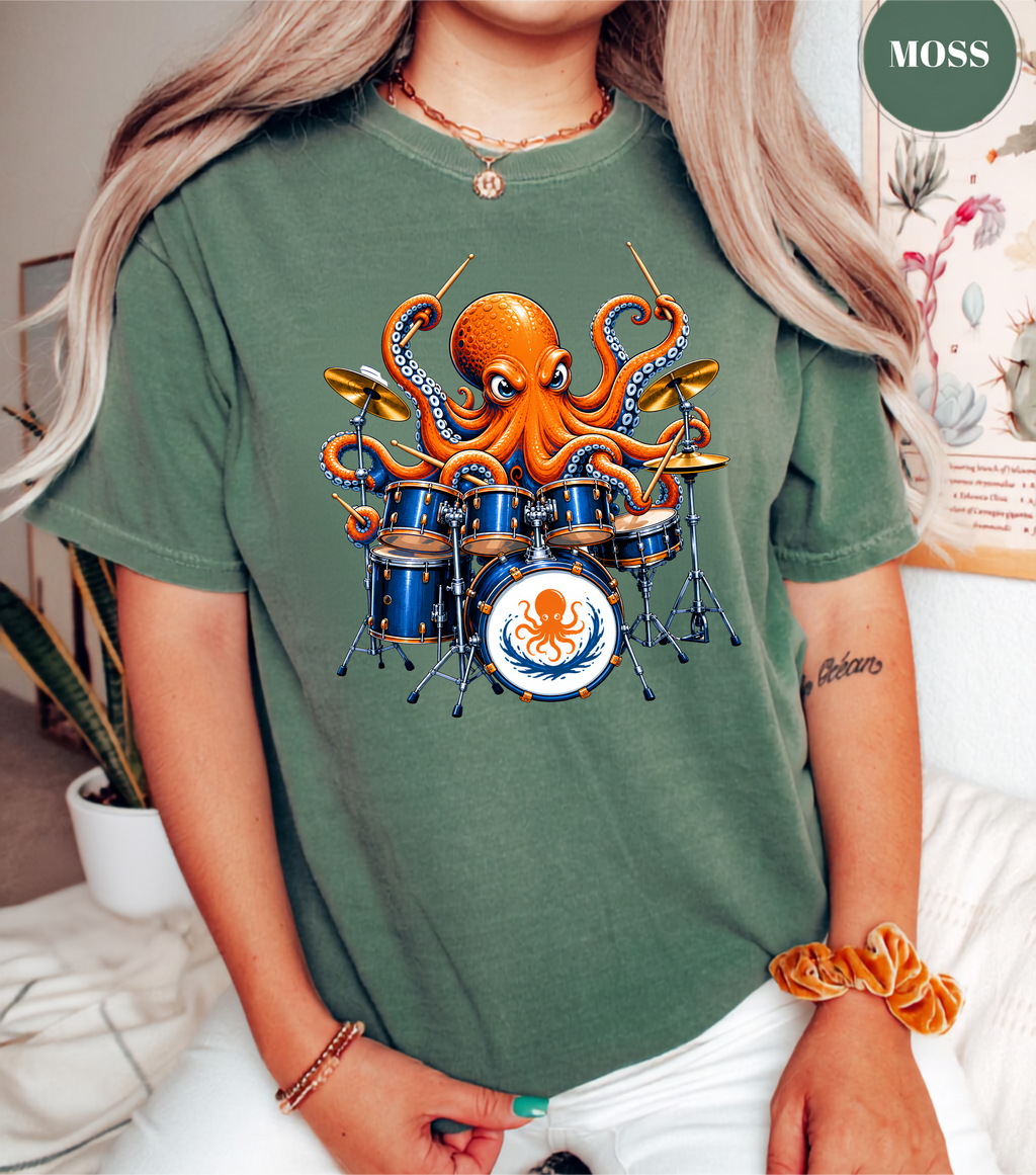Funny Octopus Drummer T-Shirt | Drumming Octopus Graphic Tee | Cute Drum Player Shirt | Music Lover Gift | Drummer Apparel | Marine Animal Shirt