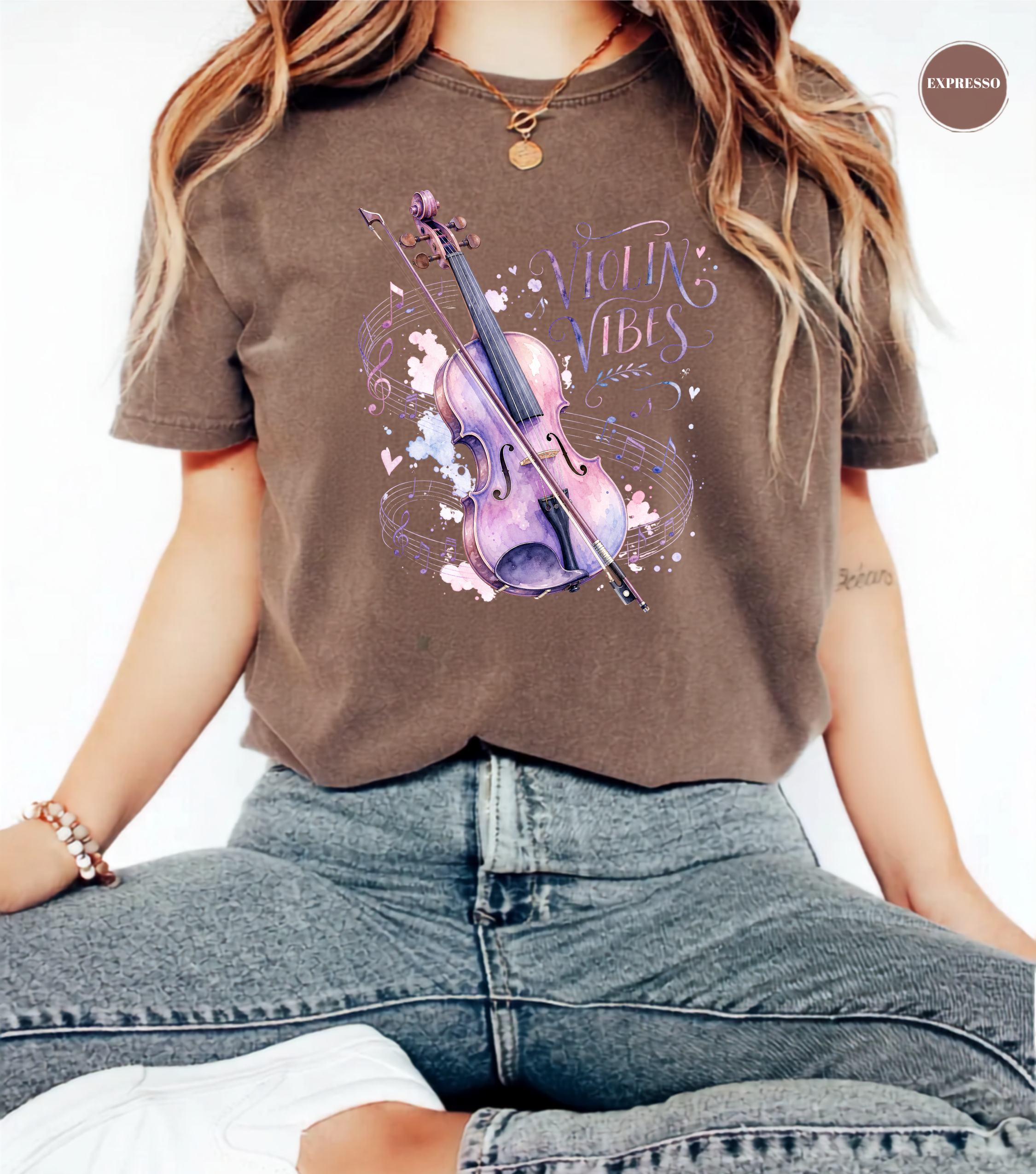 Violin Vibes T-Shirt | Watercolor Violin Graphic Tee for Violinists, Orchestra Musicians & Music Lovers