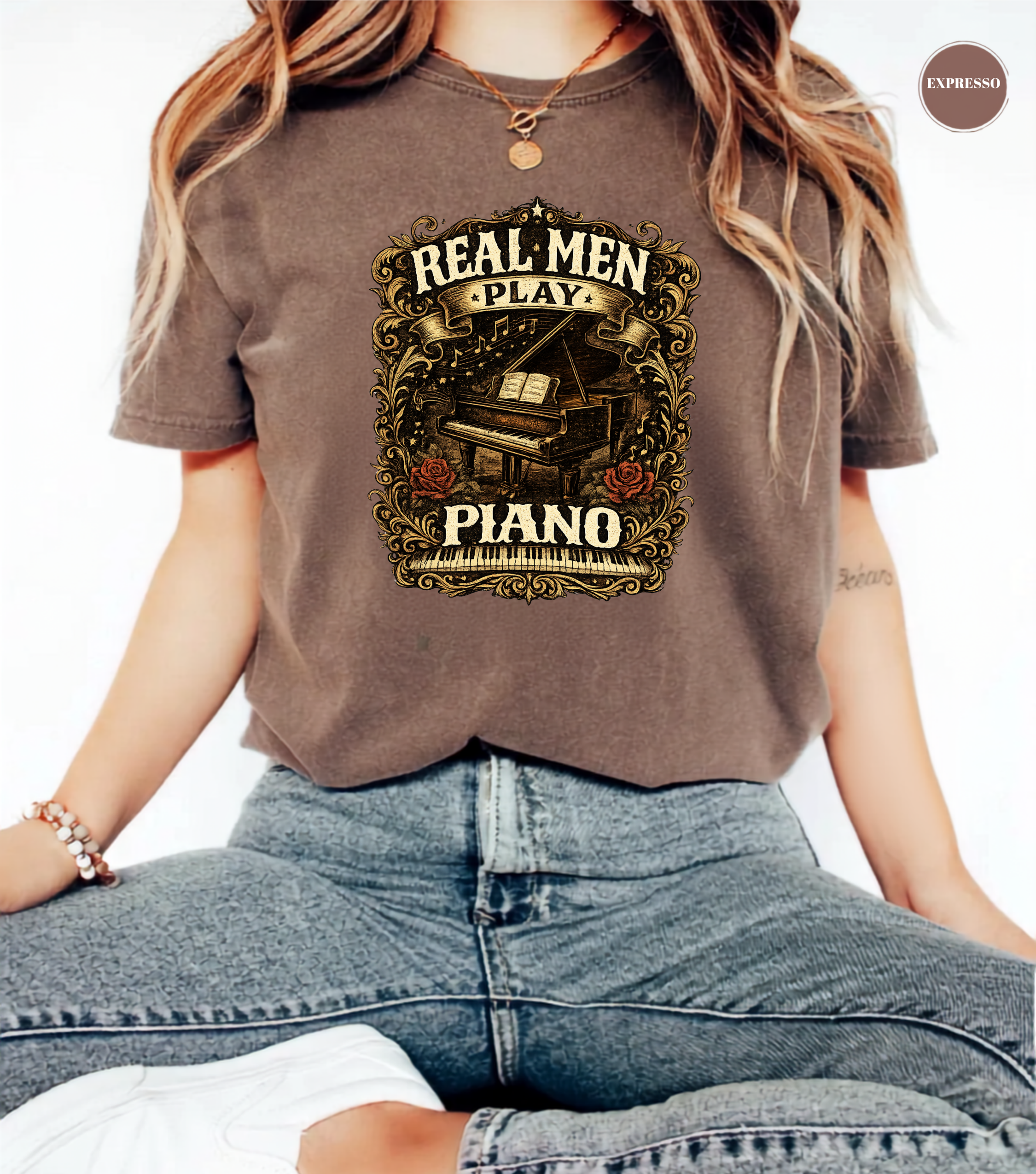 Real Men Play Piano T-Shirt | Funny Pianist Shirt | Vintage Piano Tee | Grand Piano Graphic Shirt | Classical Music Lover Gift | Musician Apparel