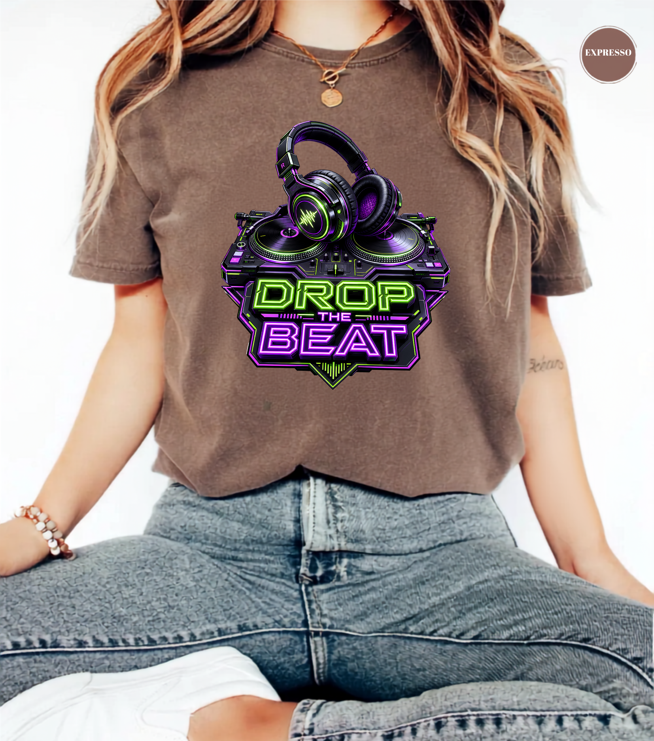 Drop the Beat DJ T-Shirt | Neon DJ Headphones & Turntable Graphic Tee for DJs, EDM & Electronic Music Lovers