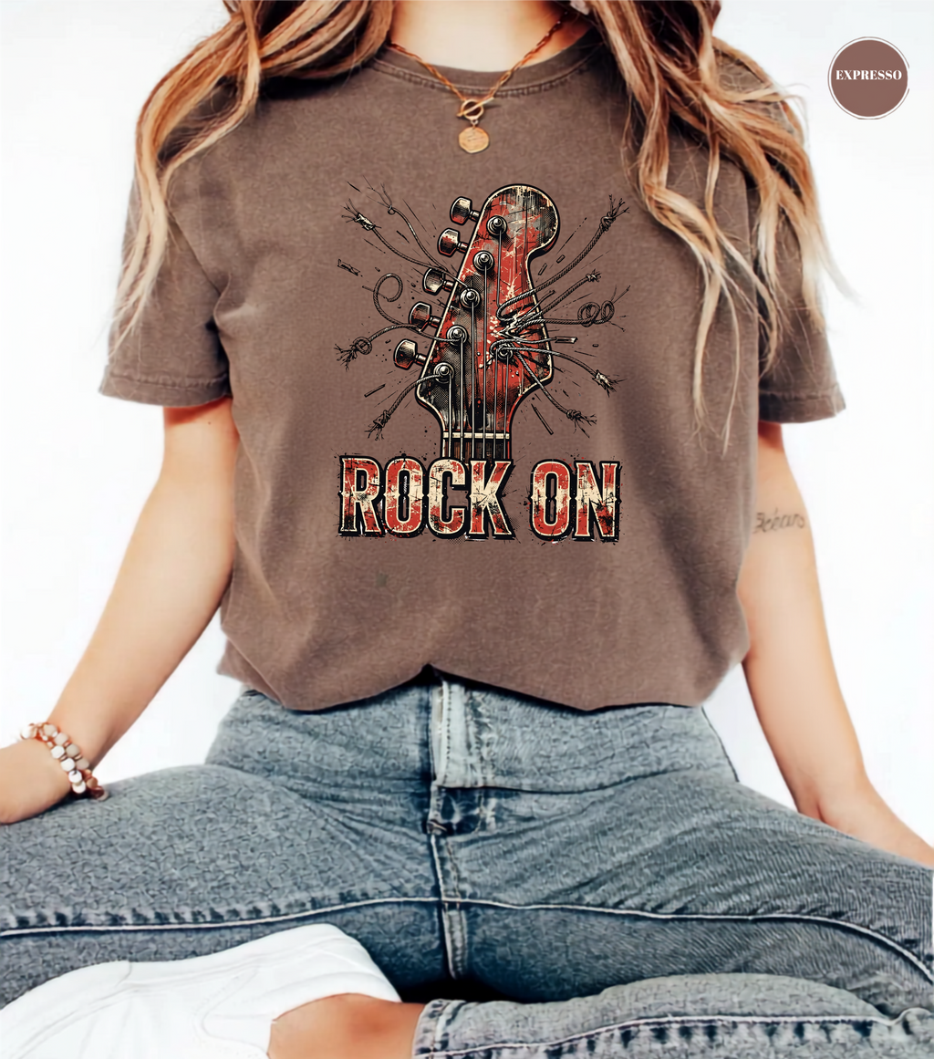 Rock On Guitar T-Shirt | Vintage Rock Music Tee | Guitar Player Shirt | Music Lover Graphic Tee | Rock Band Shirt | Musician Gift for Men & Women
