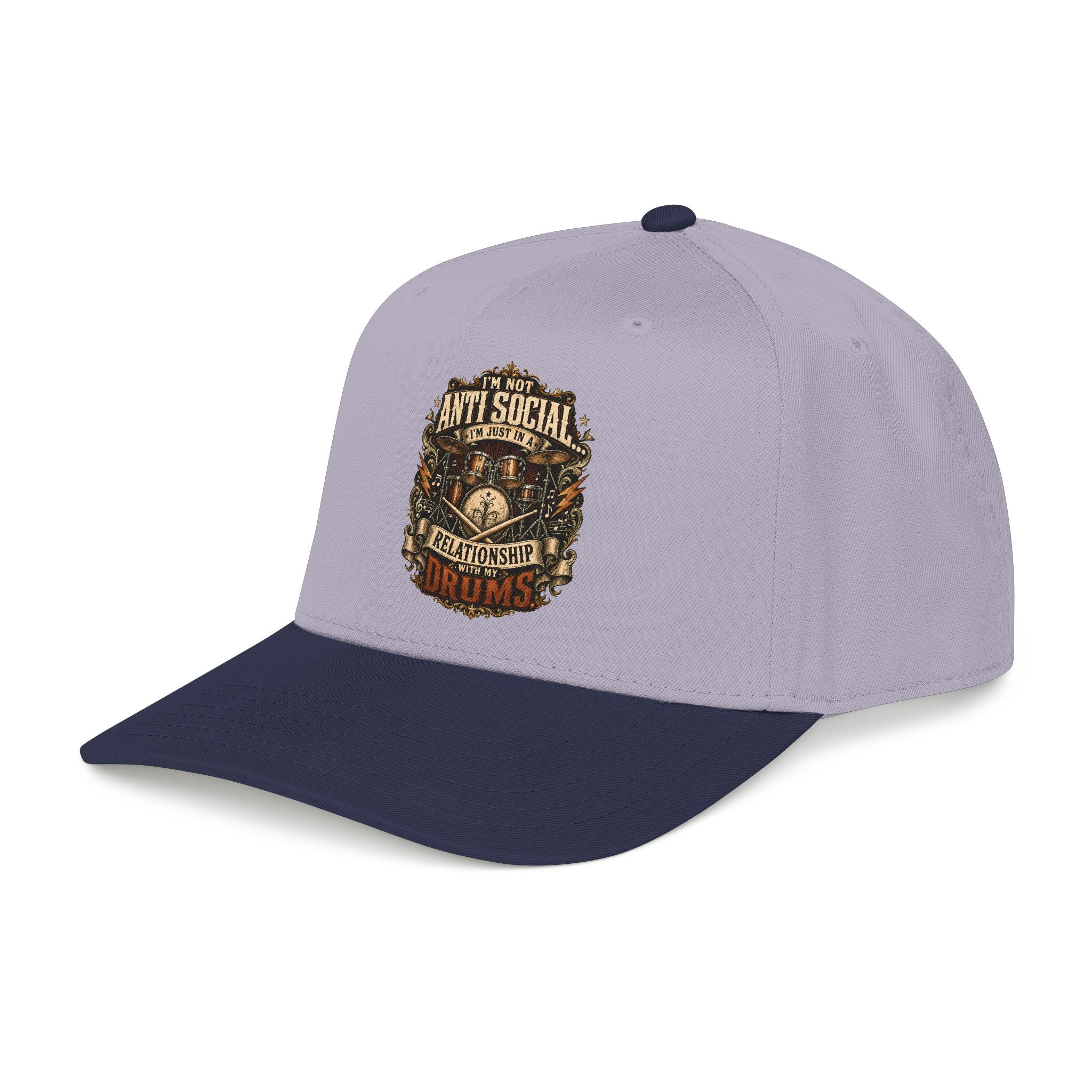 Gray cap with a black and yellow patch on a white background