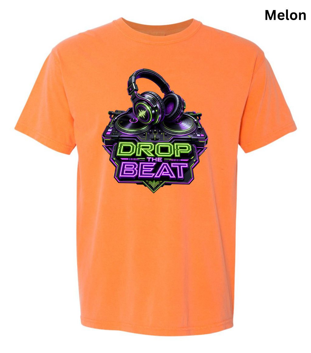 Drop the Beat DJ T-Shirt | Neon DJ Headphones & Turntable Graphic Tee for DJs, EDM & Electronic Music Lovers