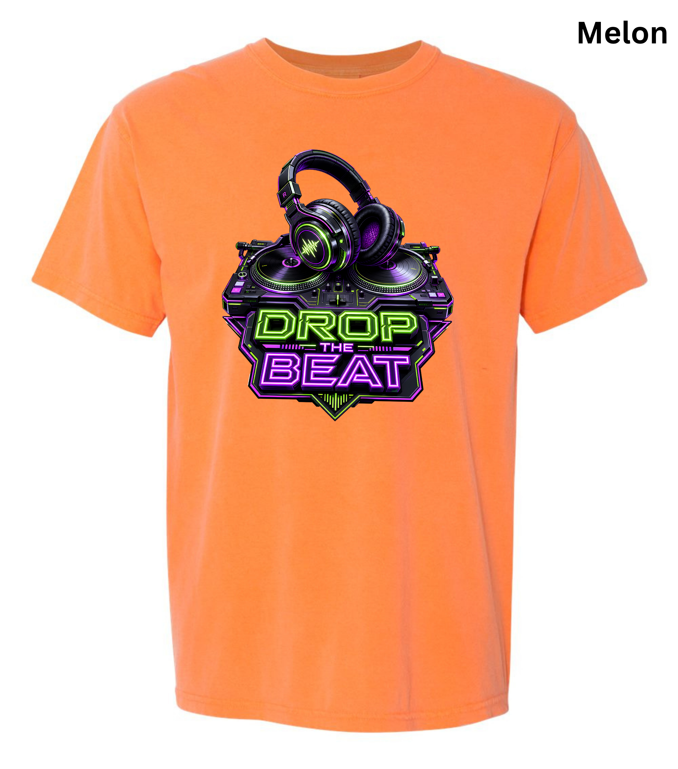 Drop the Beat DJ T-Shirt | Neon DJ Headphones & Turntable Graphic Tee for DJs, EDM & Electronic Music Lovers