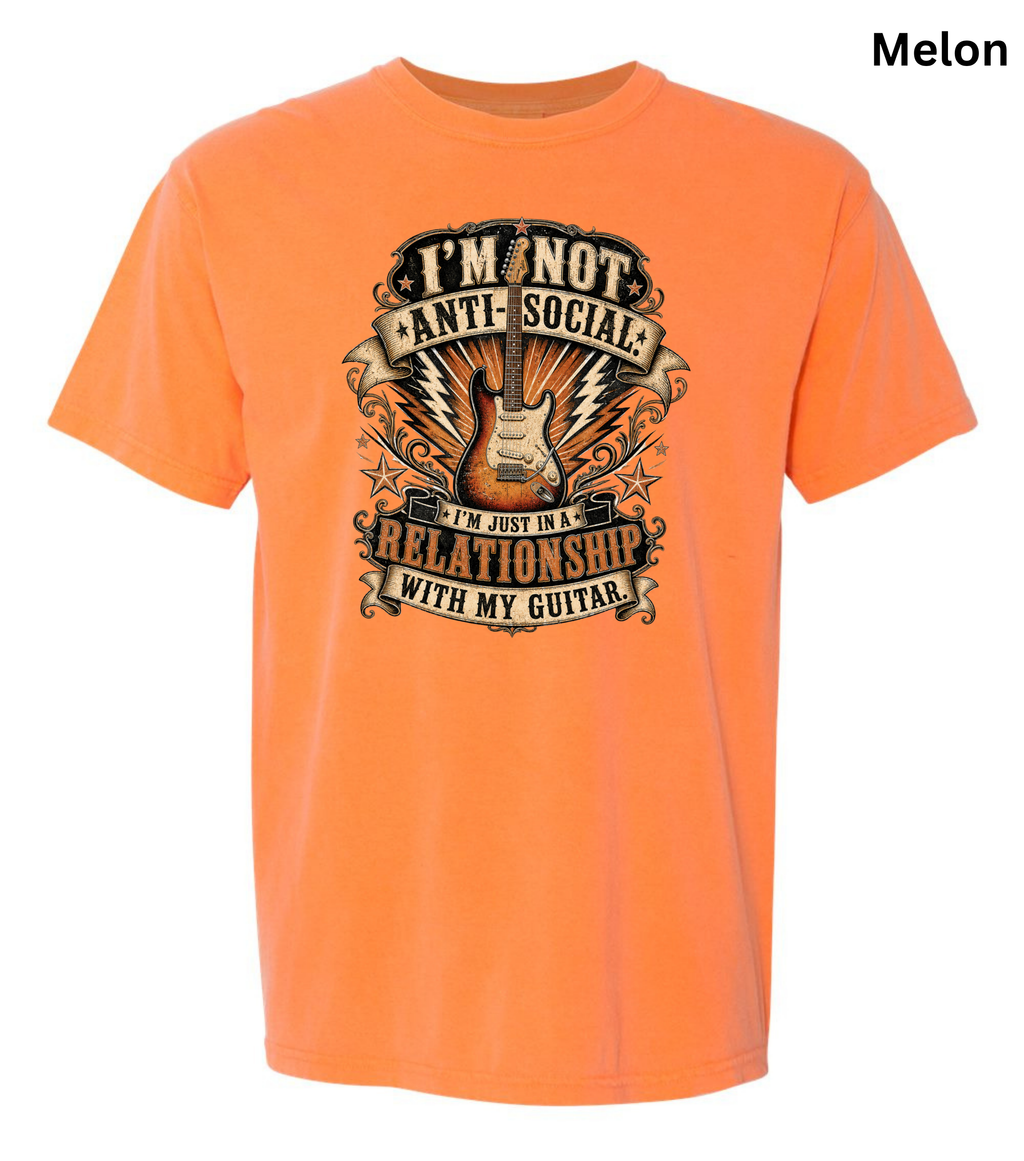 I'm Not Anti Social I'm Just in a Relationship with My Guitar Shirt | Funny Guitar Player T-Shirt | Vintage Musician Tee | Rock Guitar Gift