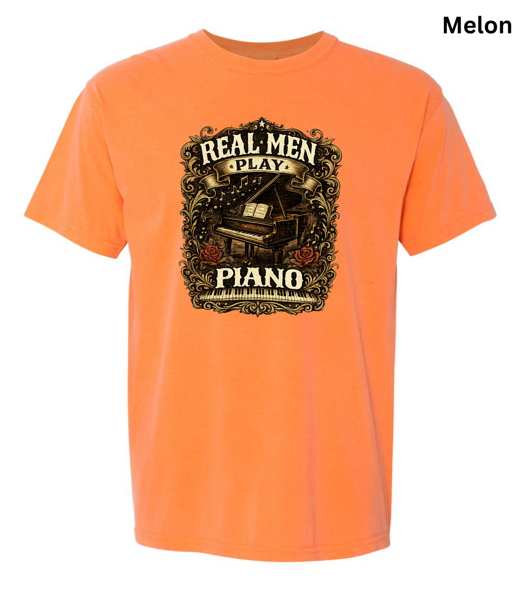 Real Men Play Piano T-Shirt | Funny Pianist Shirt | Vintage Piano Tee | Grand Piano Graphic Shirt | Classical Music Lover Gift | Musician Apparel